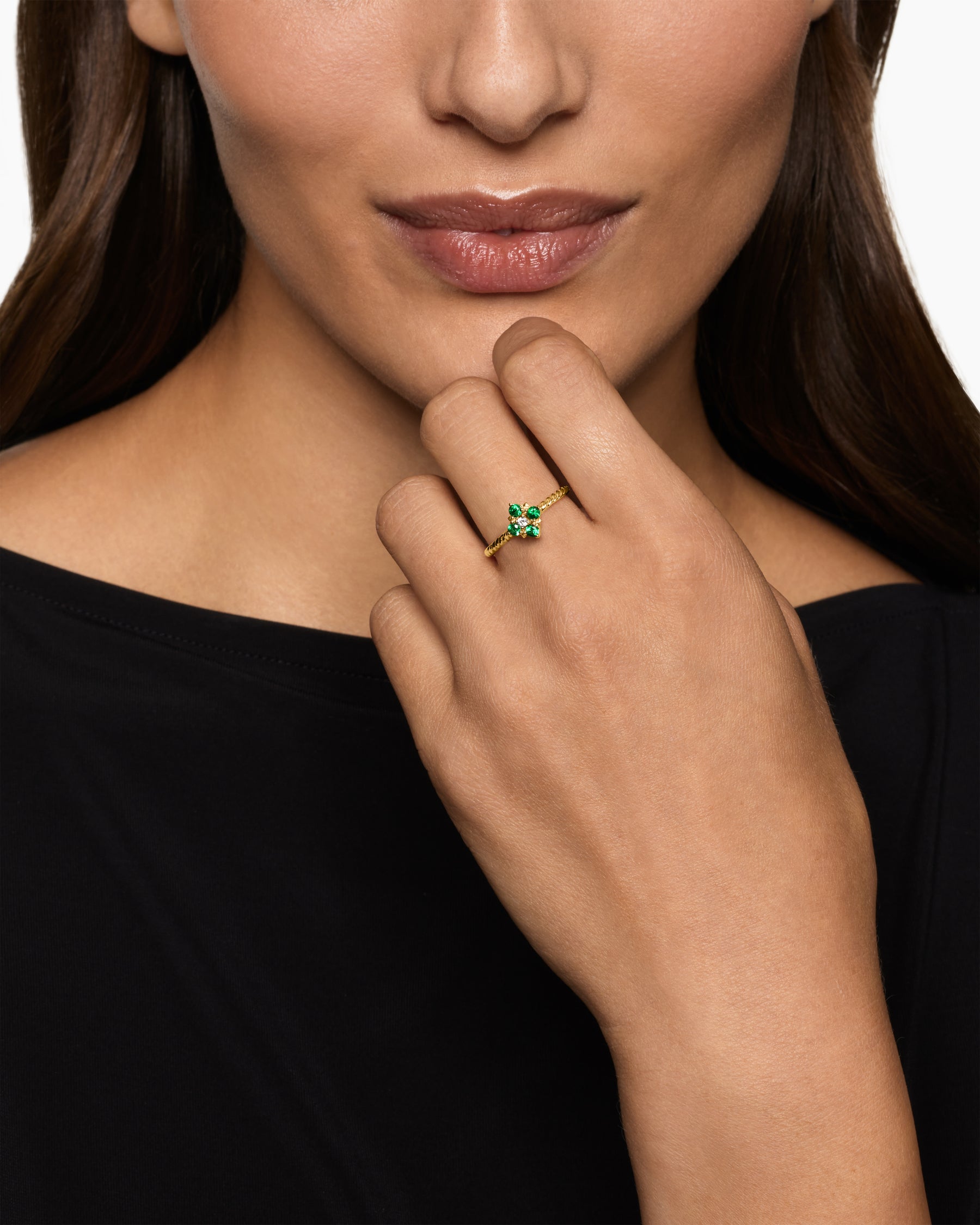 Alternative view of Petite Modern Renaissance Color Ring in 18K Yellow Gold with Emeralds and Diamond, 8.7mm