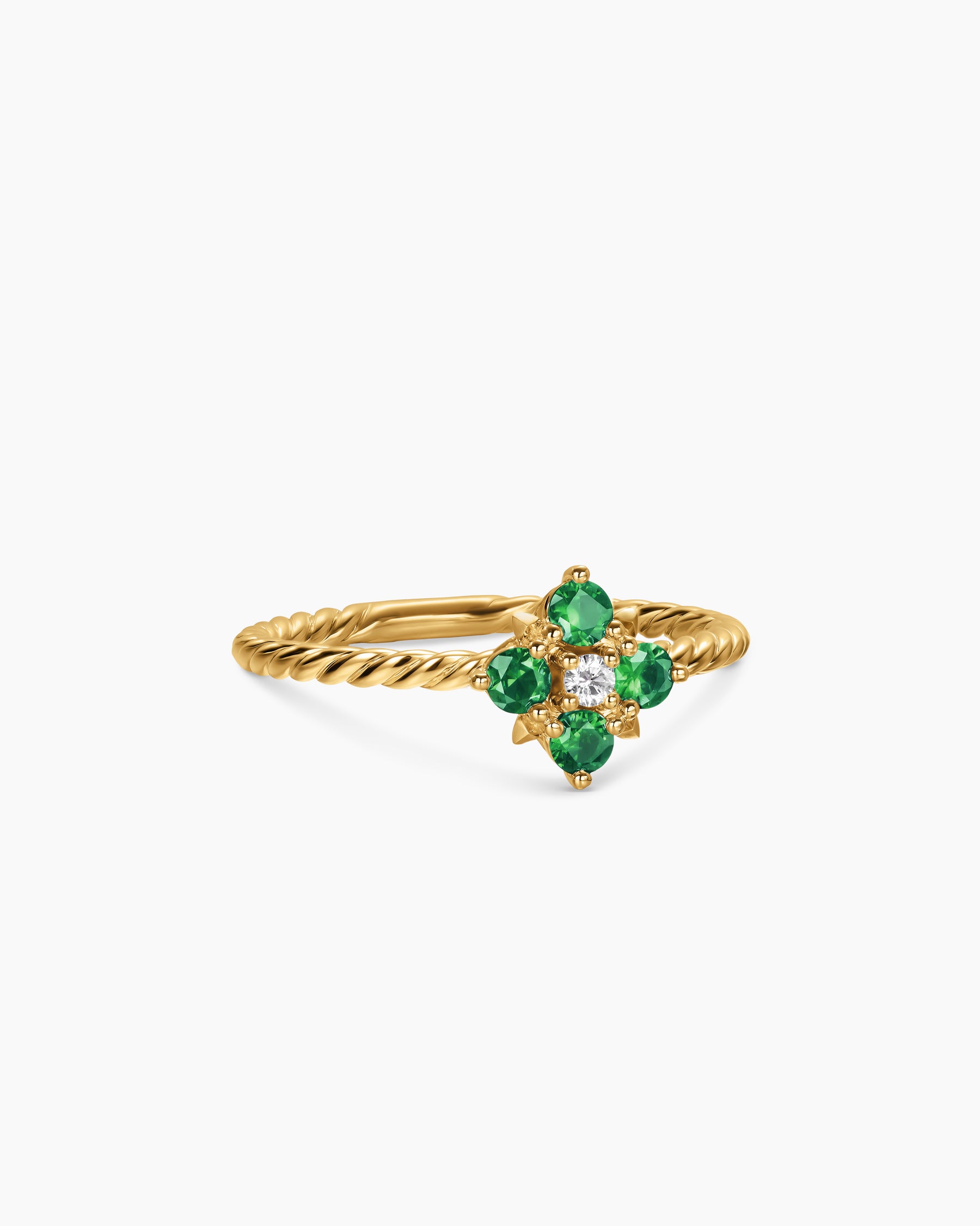 Petite Modern Renaissance Color Ring in 18K Yellow Gold with Emeralds and Diamond, 8.7mm