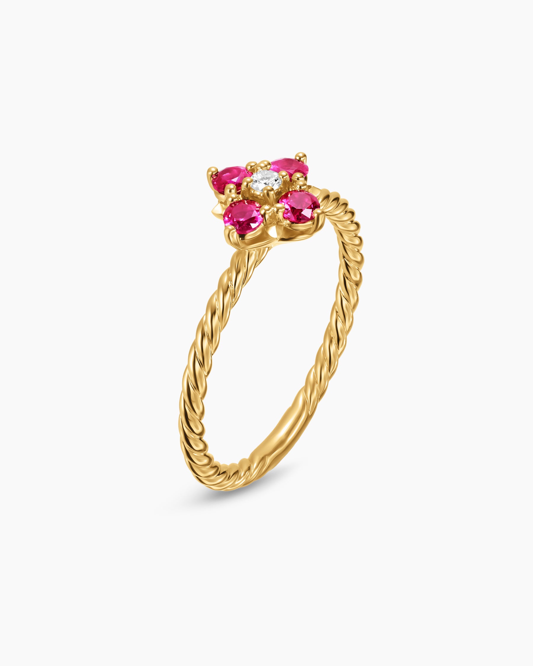 Petite Modern Renaissance Color Ring in 18K Yellow Gold with Rubies and Diamond, 8.7mm - Image 3