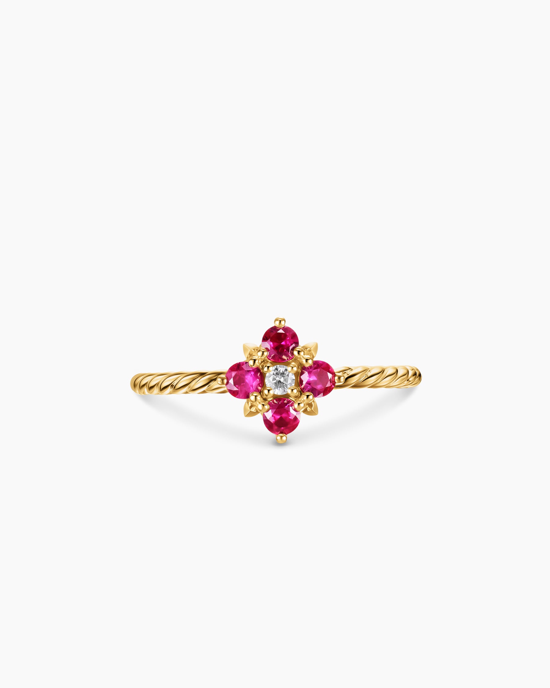 Petite Modern Renaissance Color Ring in 18K Yellow Gold with Rubies and Diamond, 8.7mm - Image 4