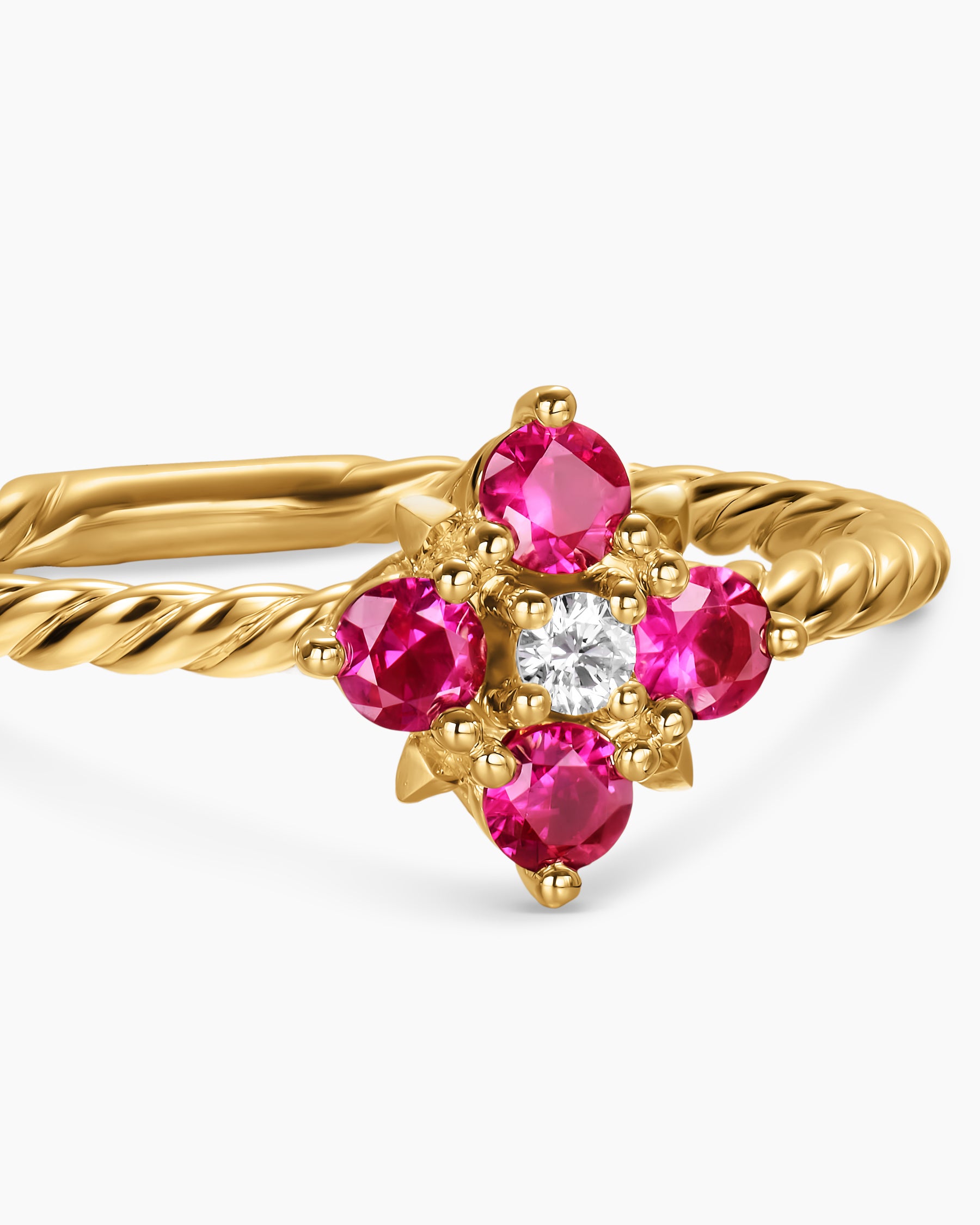 Petite Modern Renaissance Color Ring in 18K Yellow Gold with Rubies and Diamond, 8.7mm - Image 5