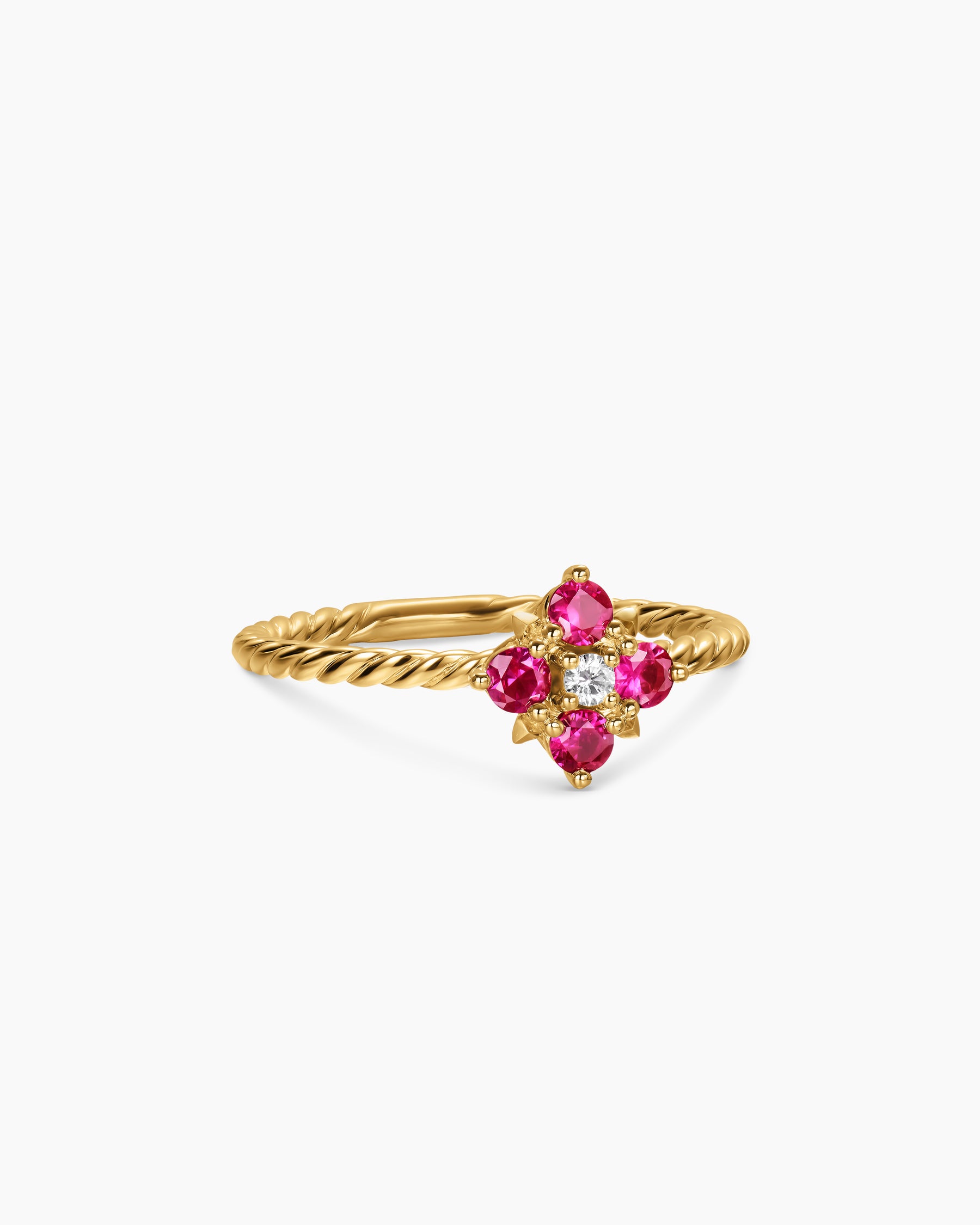 Petite Modern Renaissance Color Ring in 18K Yellow Gold with Rubies and Diamond, 8.7mm