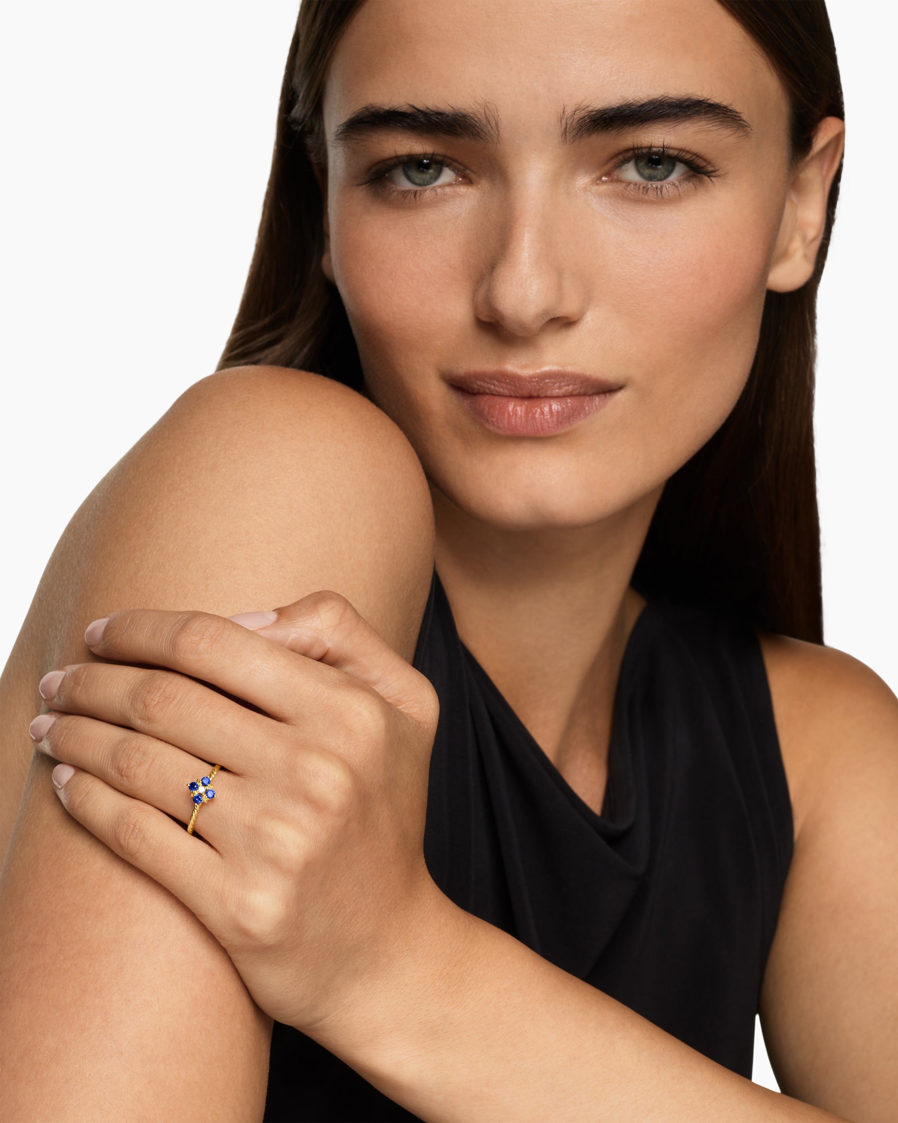 Petite Modern Renaissance Color Ring in 18K Yellow Gold with Sapphires and Diamond, 8.7mm - Image 2