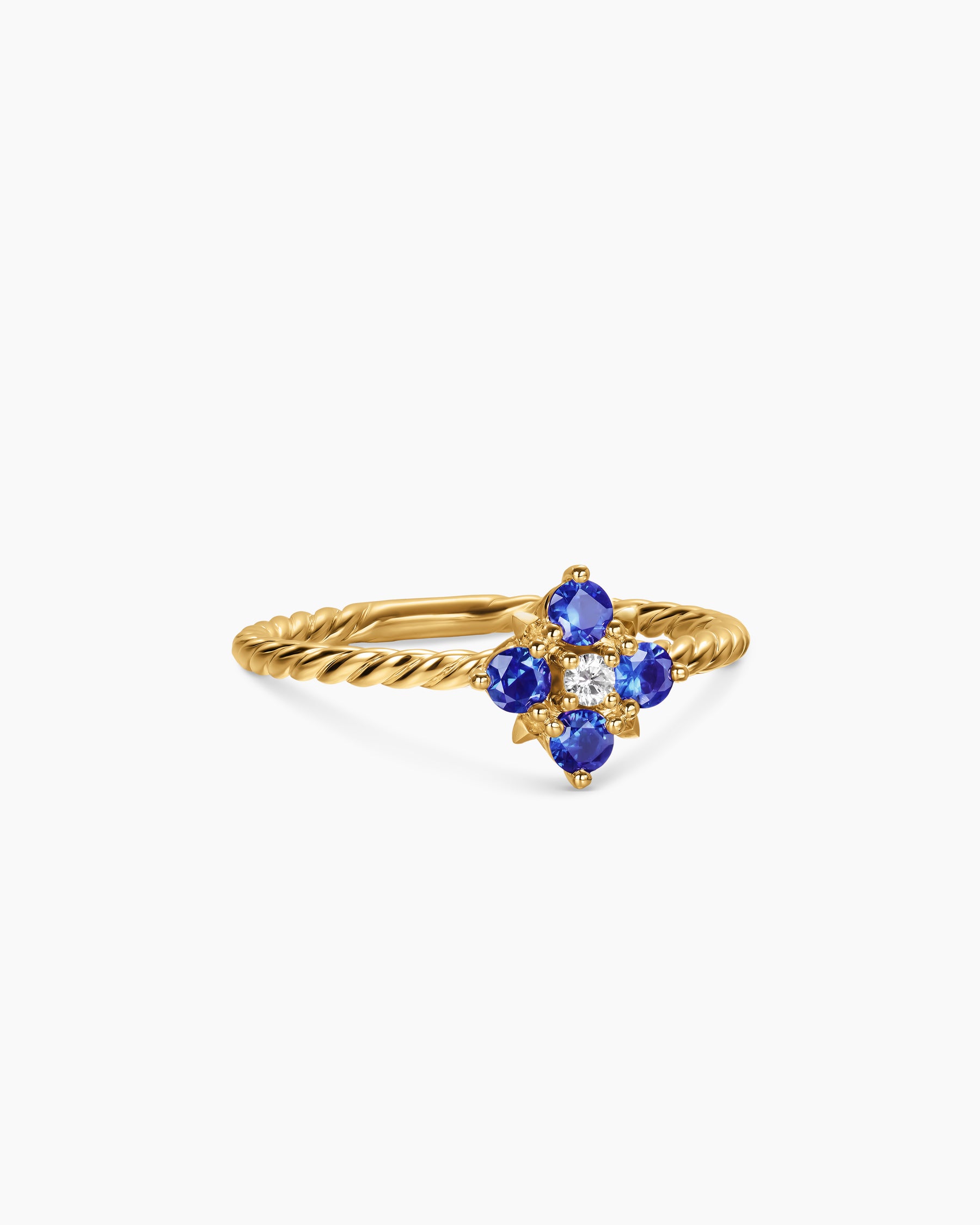 Petite Modern Renaissance Color Ring in 18K Yellow Gold with Sapphires and Diamond, 8.7mm