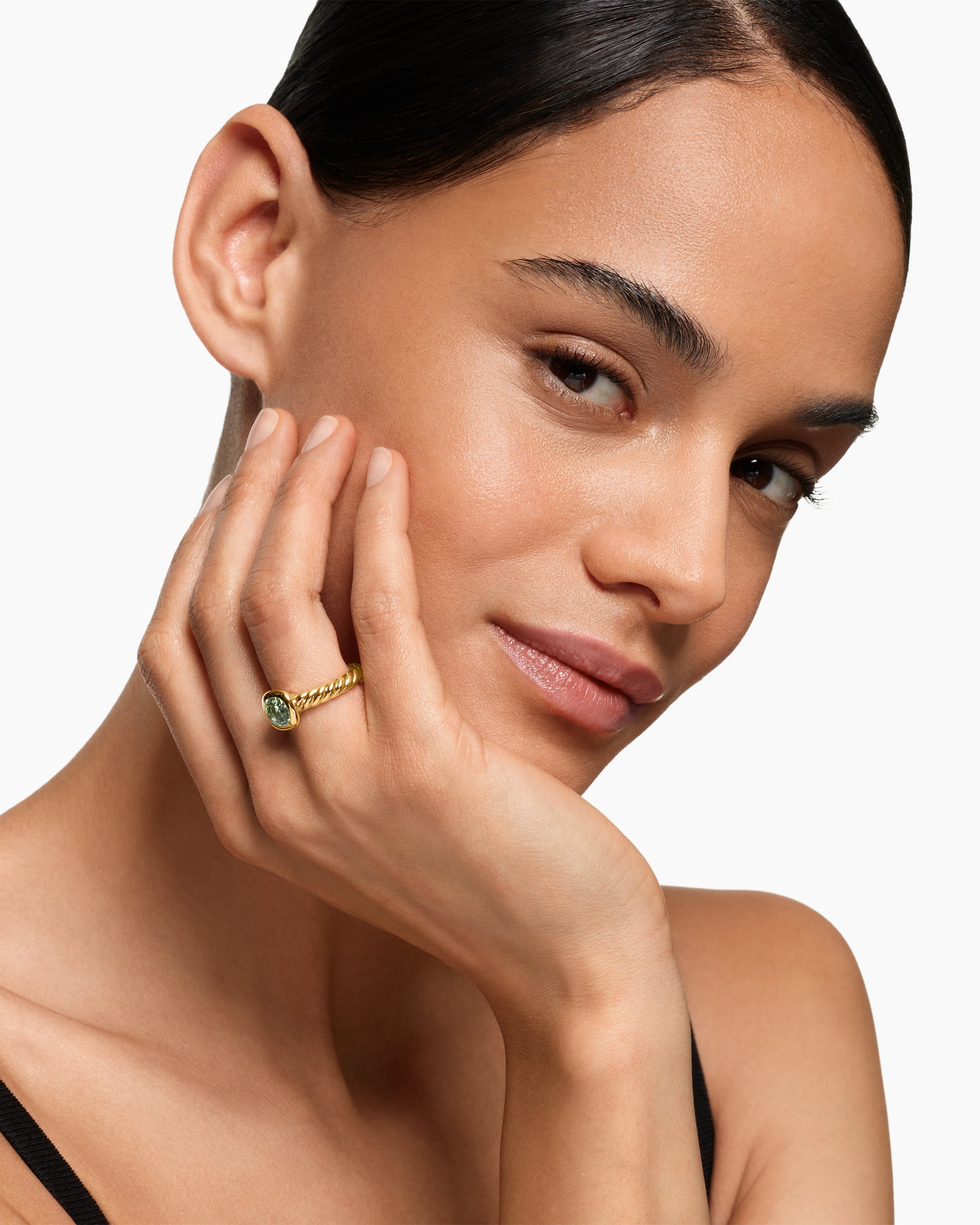 Alternative view of DY Mercer Color Stone Ring in 18K Yellow Gold with Prasiolite, 7mm