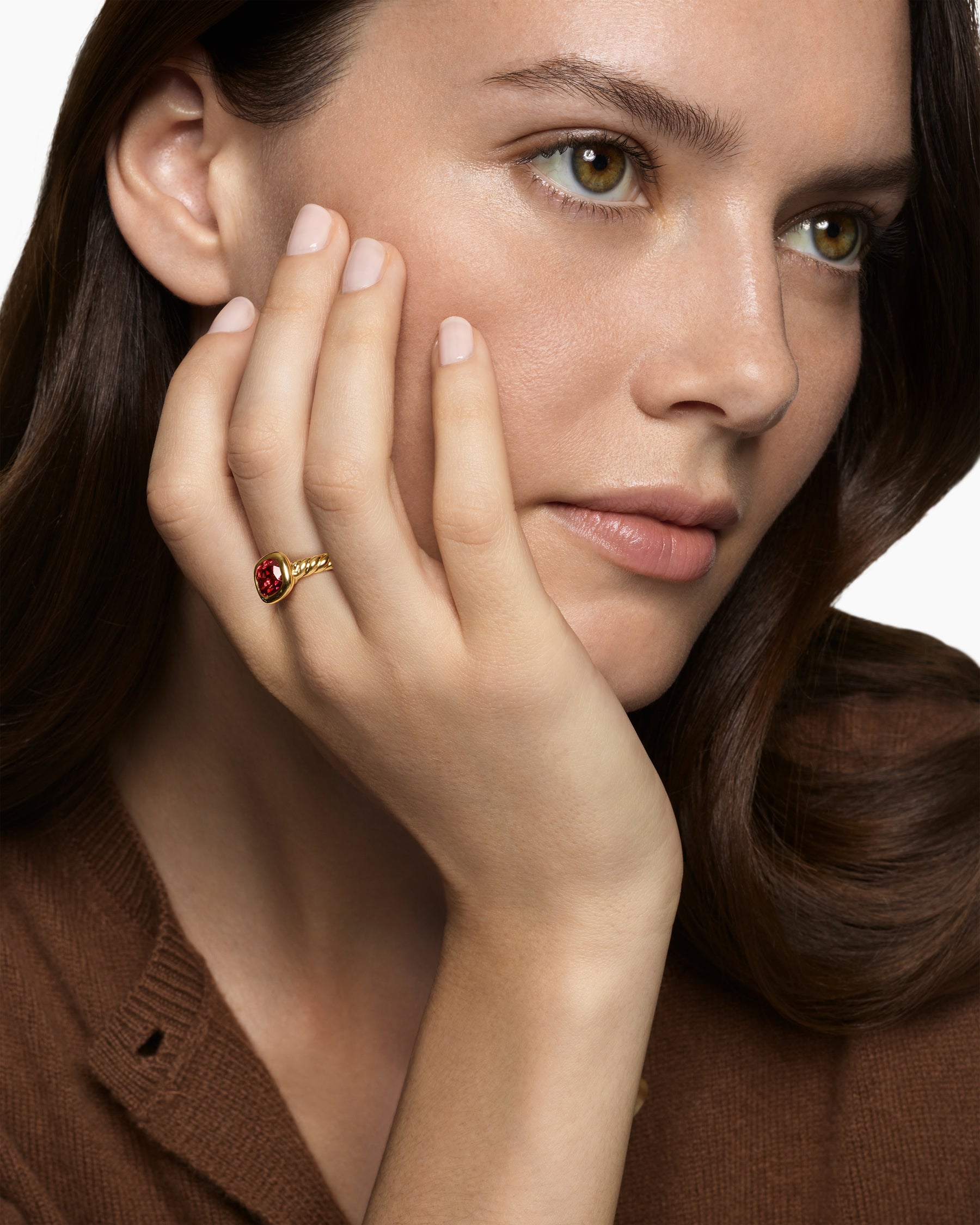 Alternative view of DY Mercer Color Stone Ring in 18K Yellow Gold with Rhodolite Garnet, 7mm