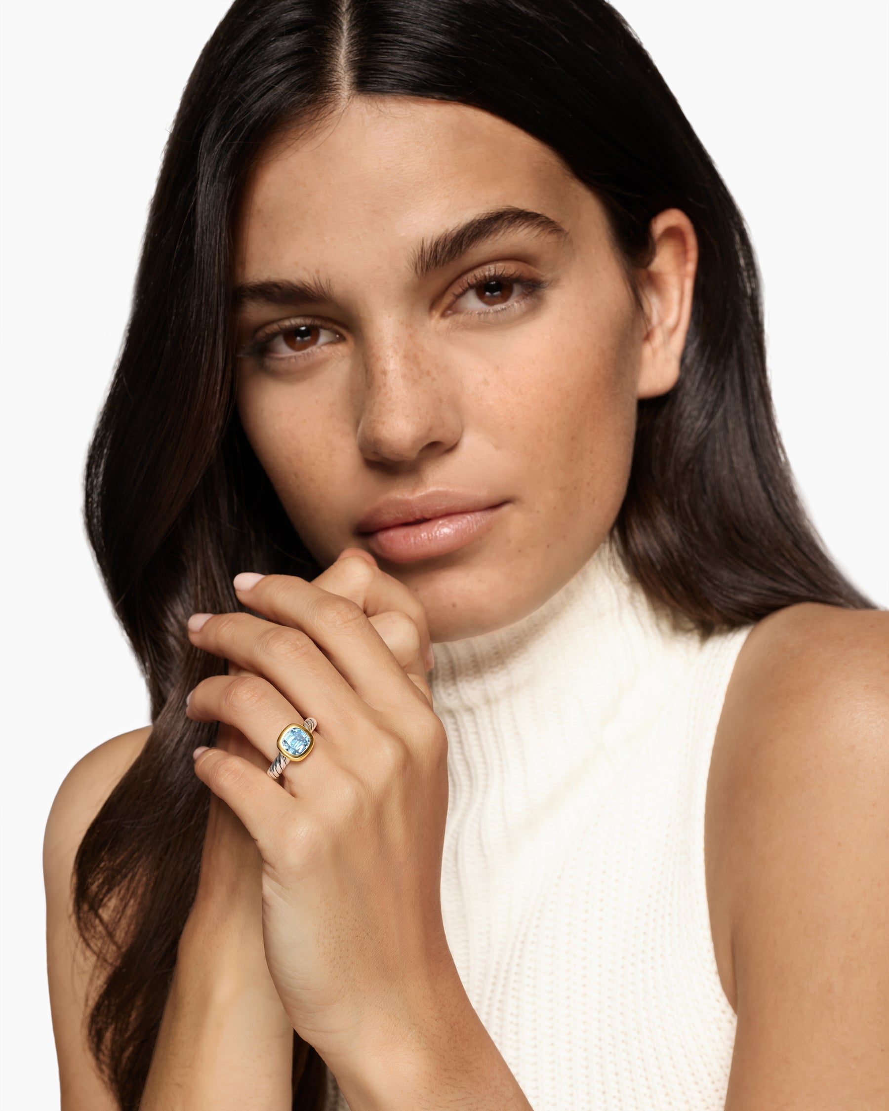 Alternative view of DY Mercer Color Stone Ring in Sterling Silver with 18K Yellow Gold and Sky Blue Topaz, 7mm