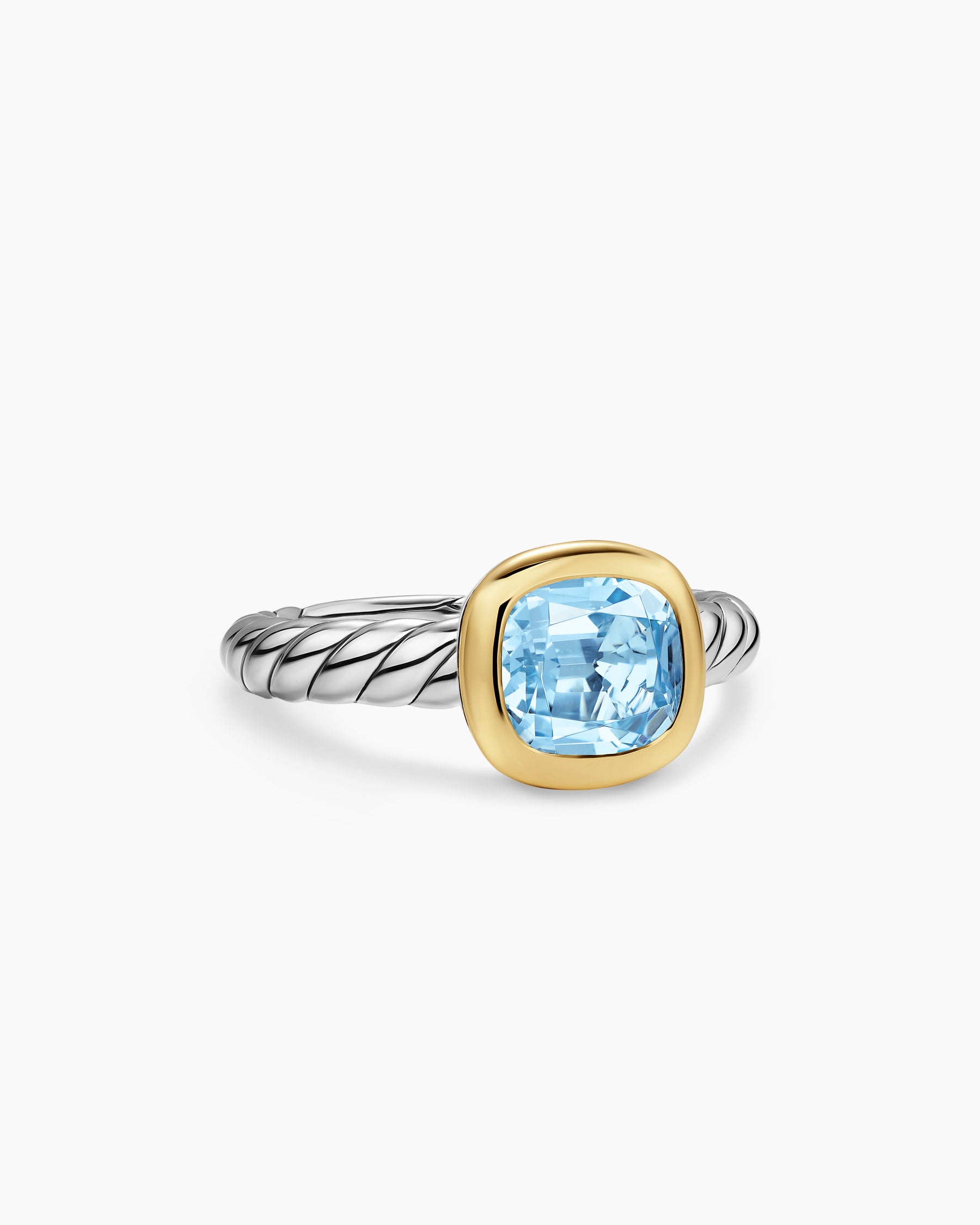 DY Mercer Color Stone Ring in Sterling Silver with 18K Yellow Gold and Sky Blue Topaz, 7mm
