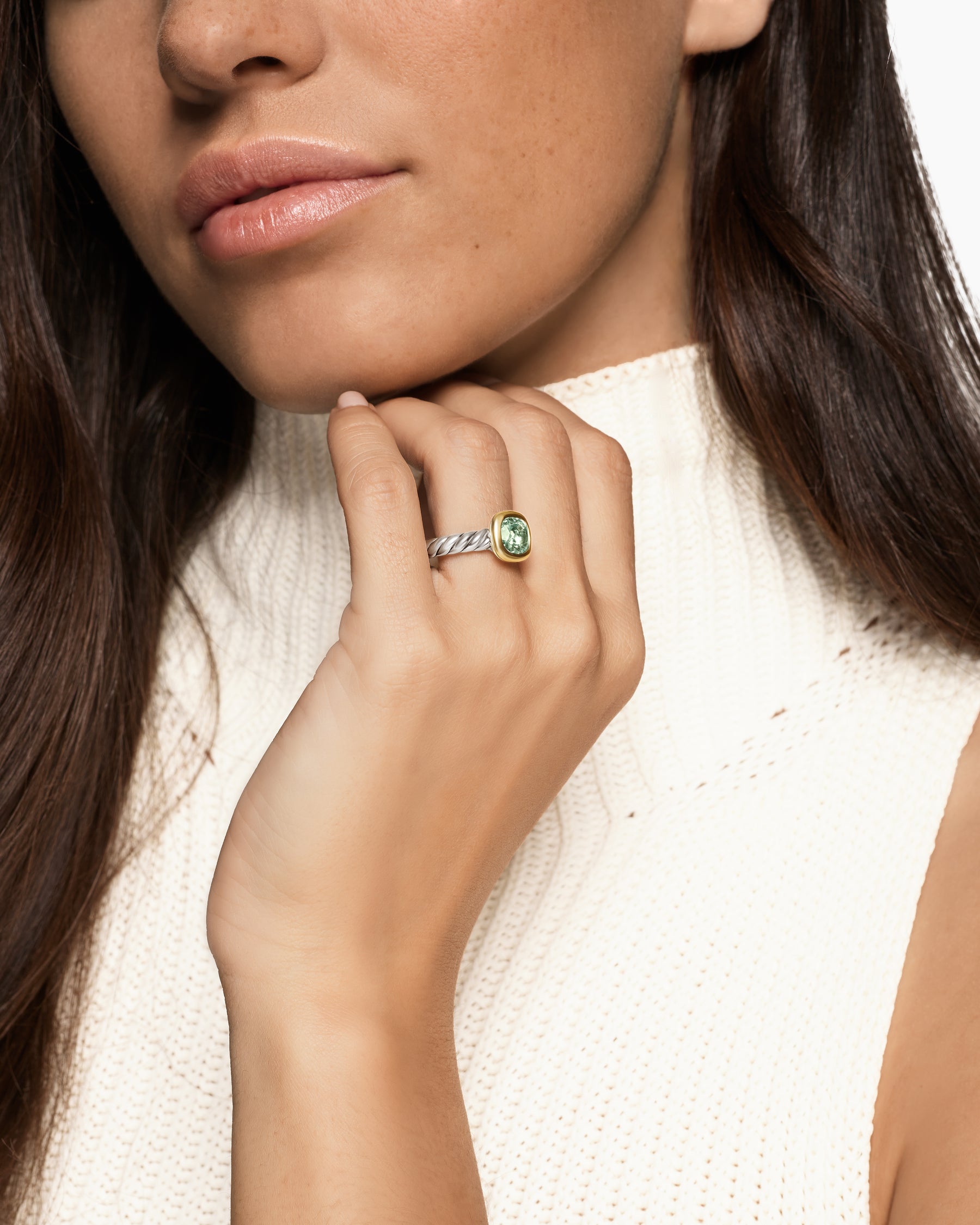 Alternative view of DY Mercer Color Stone Ring in Sterling Silver with 18K Yellow Gold and Prasiolite, 7mm