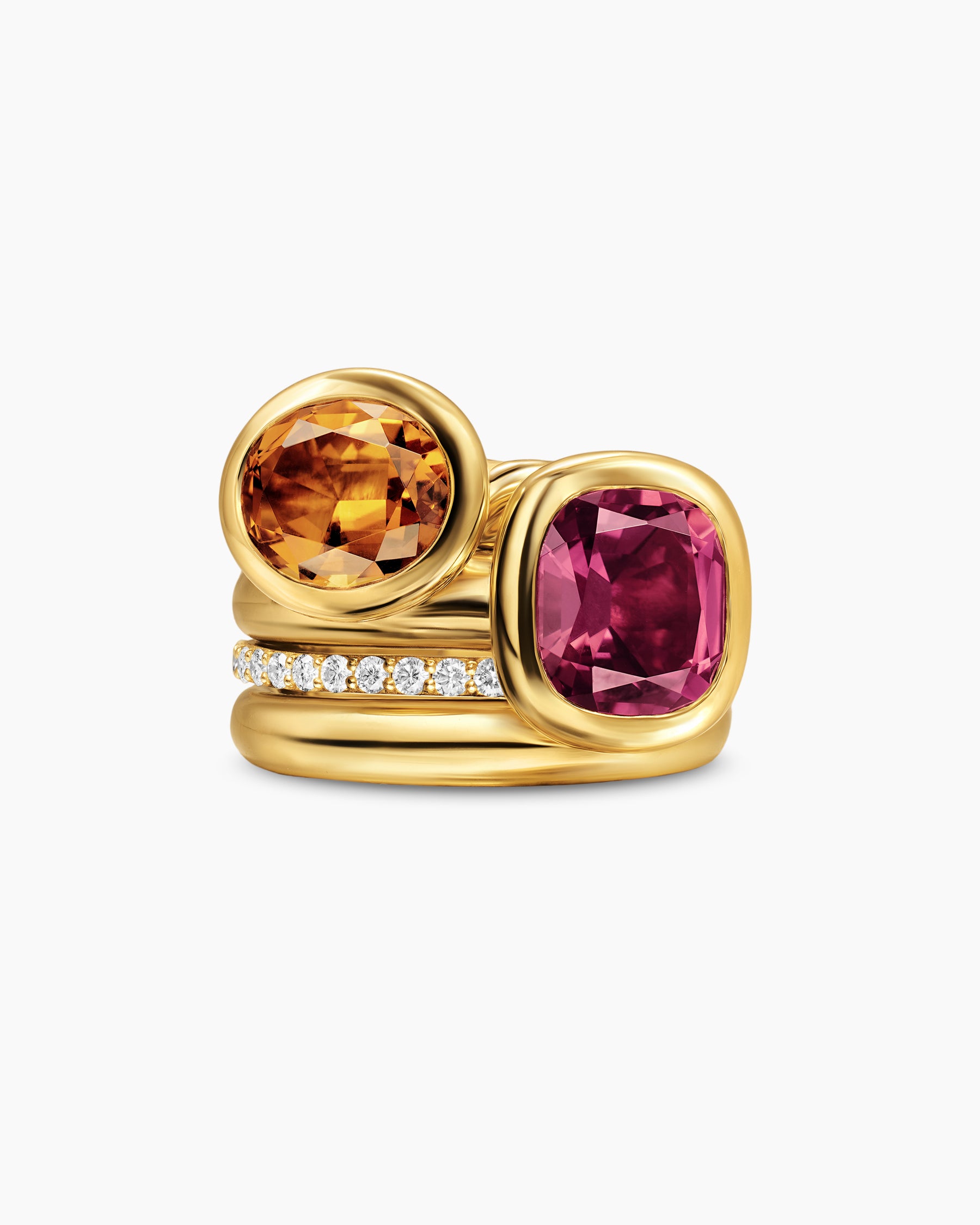 DY Mercer Color Two Stone Cocktail Ring in 18K Yellow Gold with Madeira Citrine, Pink Tourmaline and Diamonds, 17.7mm - Image 3