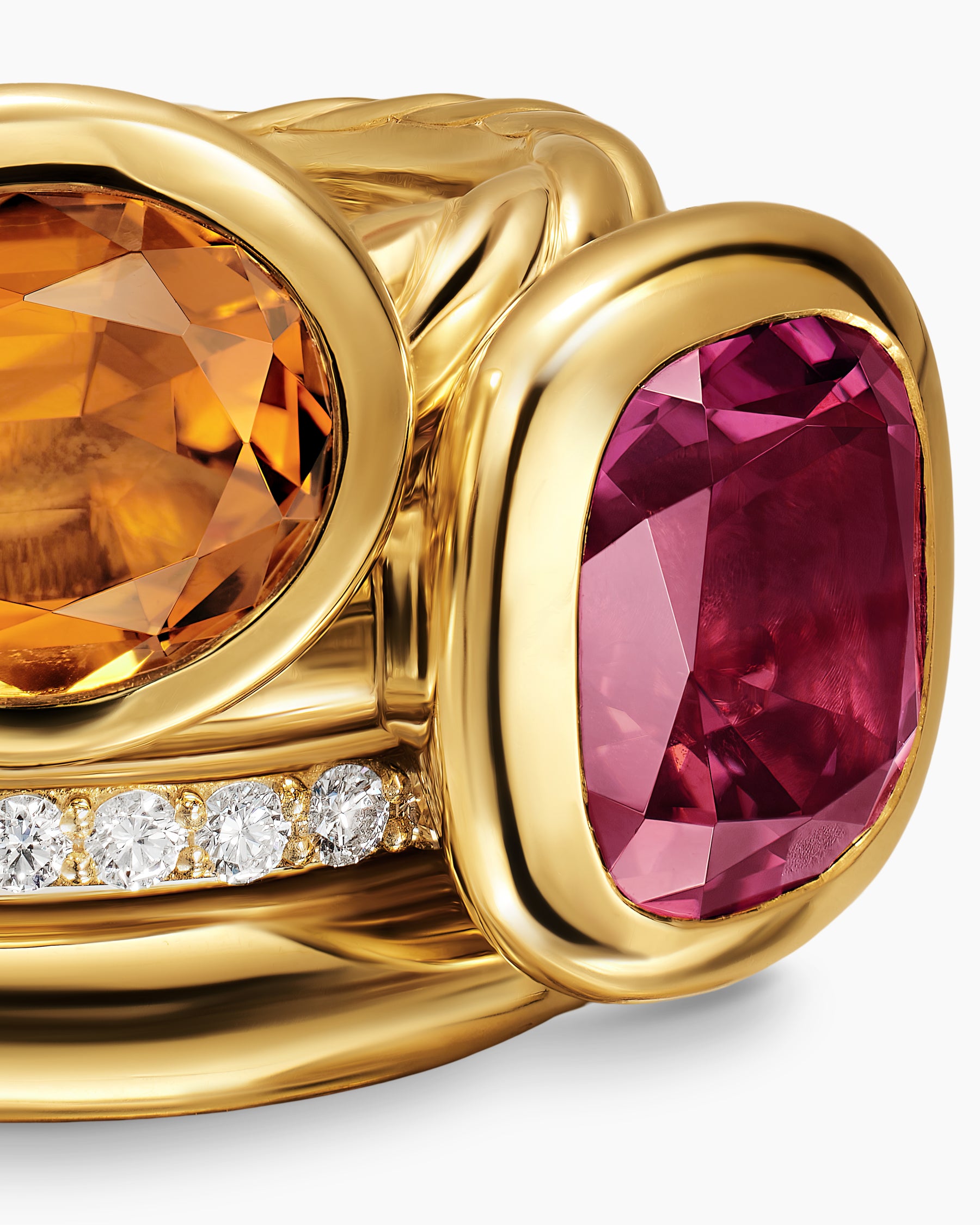 DY Mercer Color Two Stone Cocktail Ring in 18K Yellow Gold with Madeira Citrine, Pink Tourmaline and Diamonds, 17.7mm - Image 4