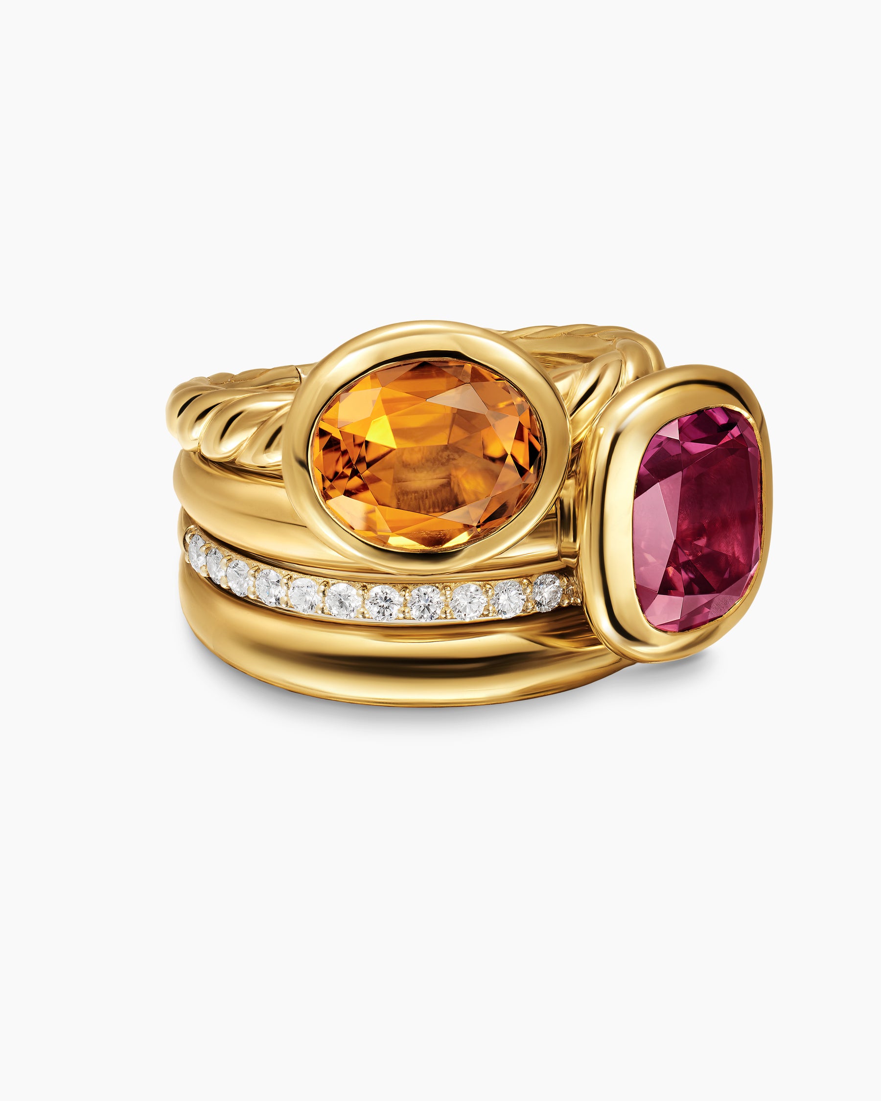 DY Mercer Color Two Stone Cocktail Ring in 18K Yellow Gold with Madeira Citrine, Pink Tourmaline and Diamonds, 17.7mm
