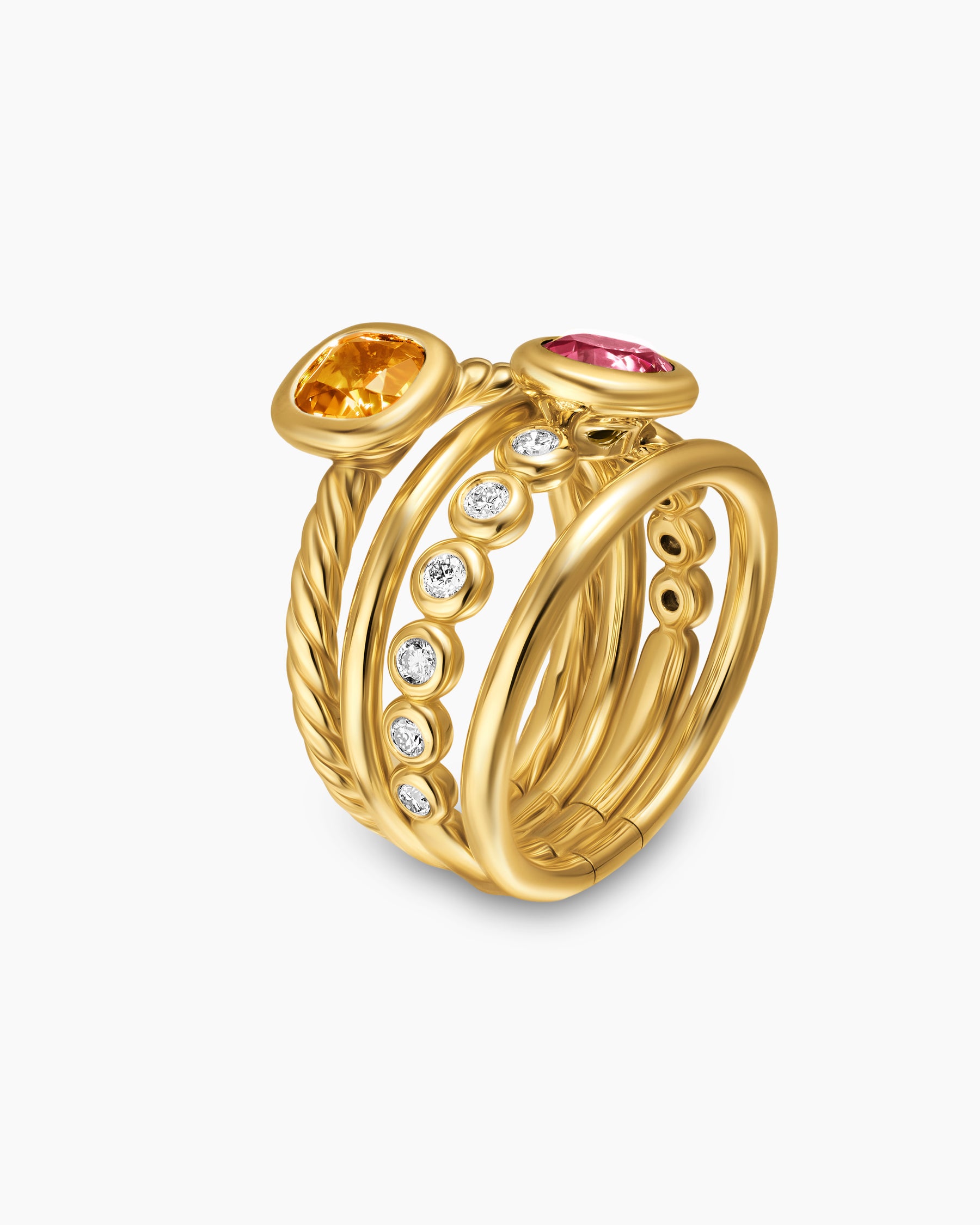 DY Mercer Color Stone Multi Row Ring in 18K Yellow Gold with Citrine, Pink Tourmaline and Diamonds, 10mm - Image 3