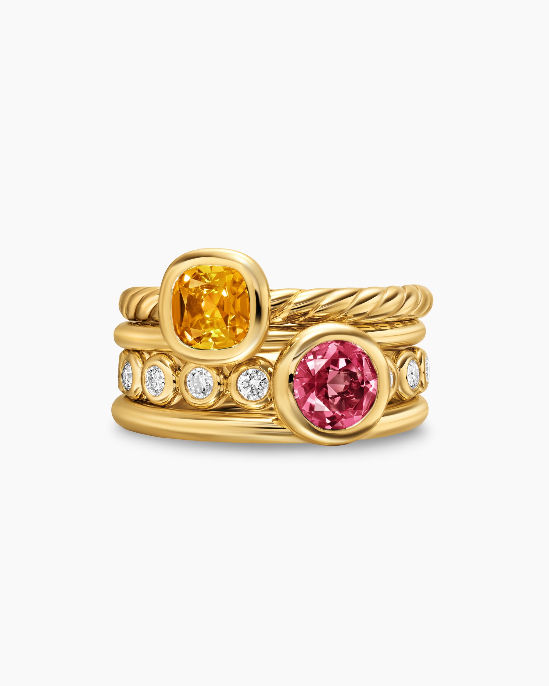 DY Mercer Color Stone Multi Row Ring in 18K Yellow Gold with Citrine, Pink Tourmaline and Diamonds, 10mm - Image 4