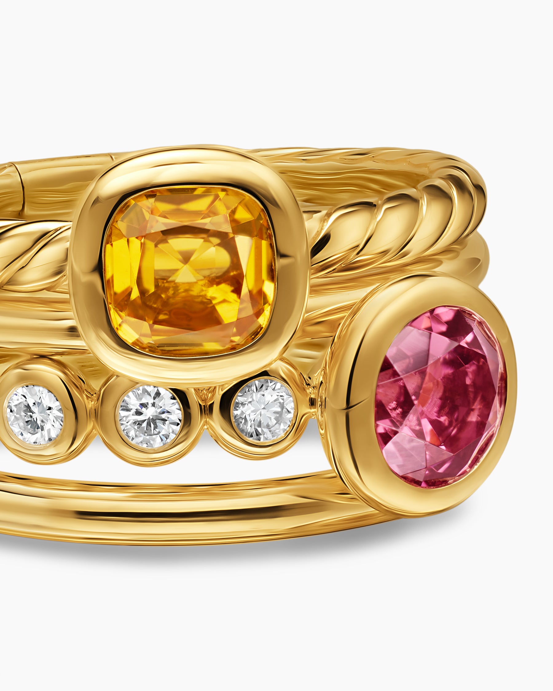 DY Mercer Color Stone Multi Row Ring in 18K Yellow Gold with Citrine, Pink Tourmaline and Diamonds, 10mm - Image 5