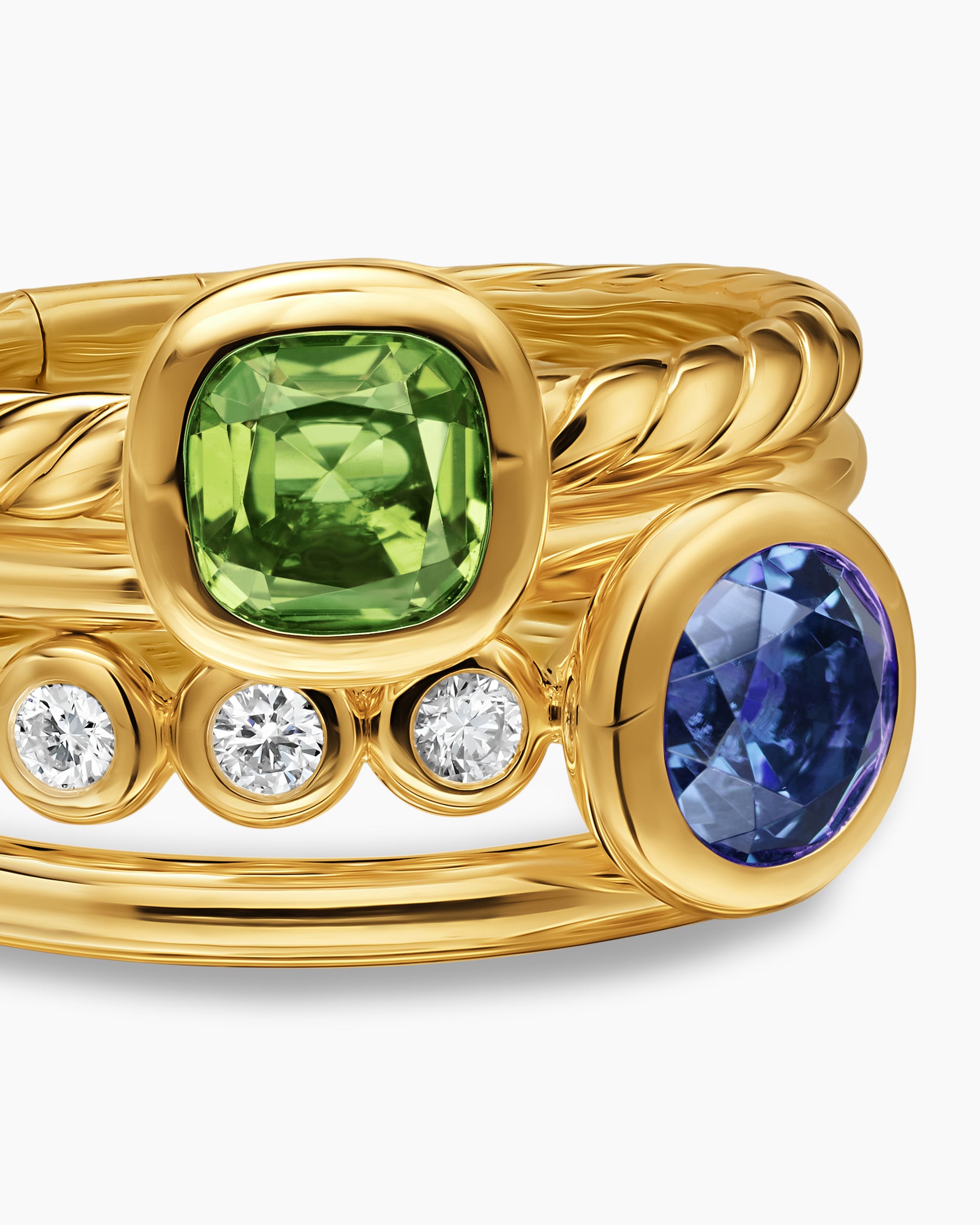 DY Mercer Color Stone Multi Row Ring in 18K Yellow Gold with Green Tourmaline, Tanzanite and Diamonds, 10mm - Image 5