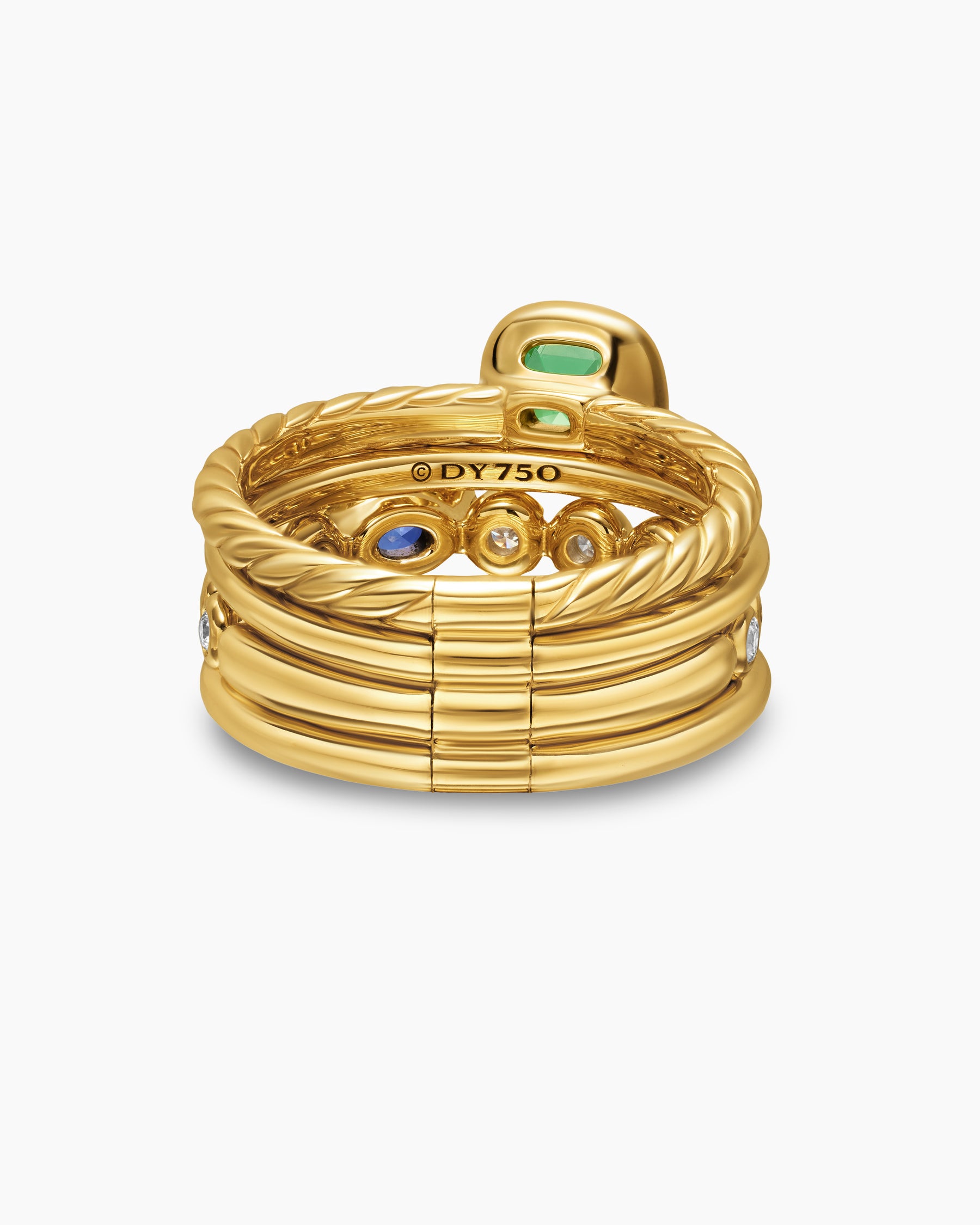 DY Mercer Color Stone Multi Row Ring in 18K Yellow Gold with Green Tourmaline, Tanzanite and Diamonds, 10mm - Image 6