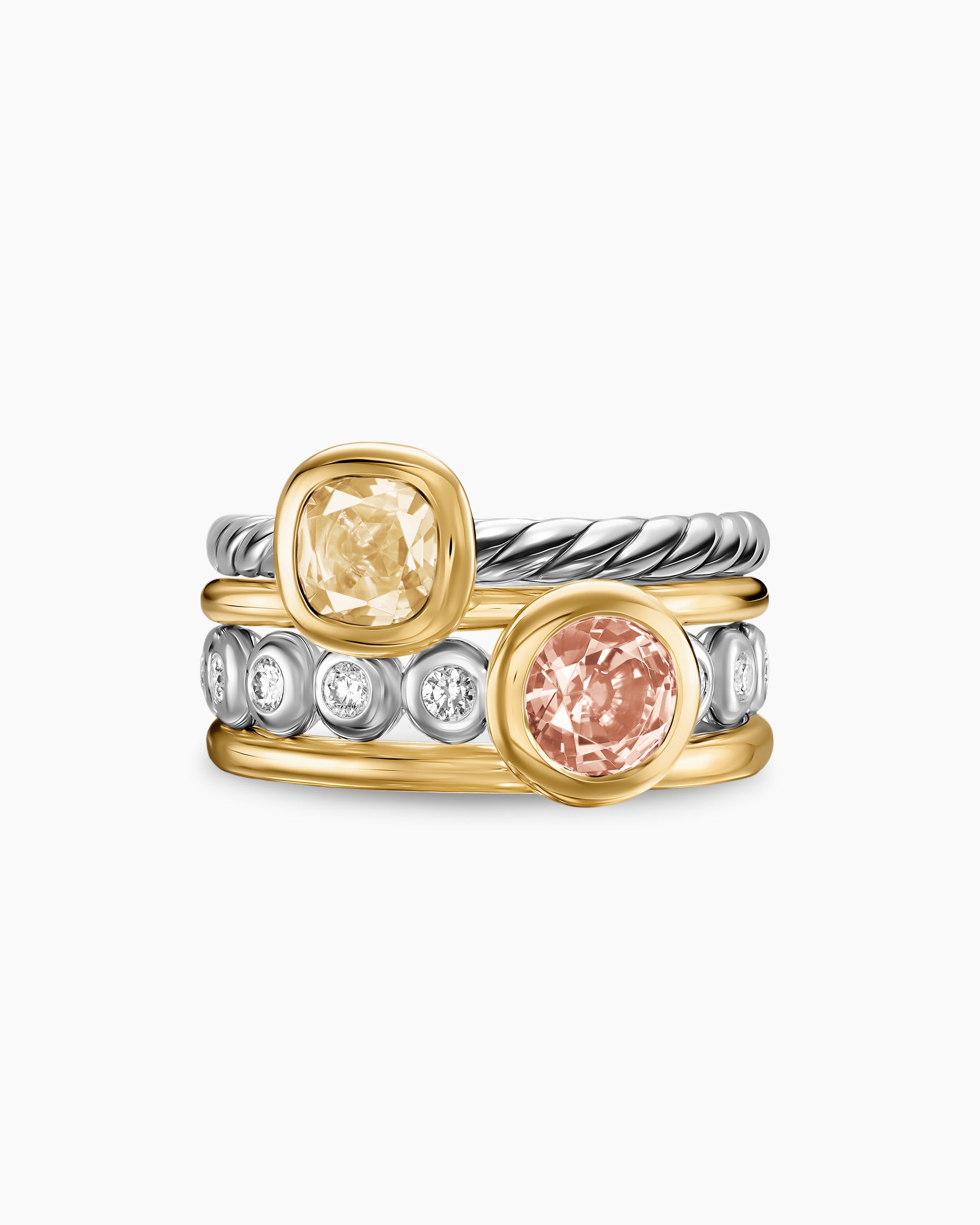 DY Mercer Color Stone Multi Row Ring in Sterling Silver with 18K Yellow Gold, Champagne Citrine, Morganite and Diamonds, 10mm - Image 4