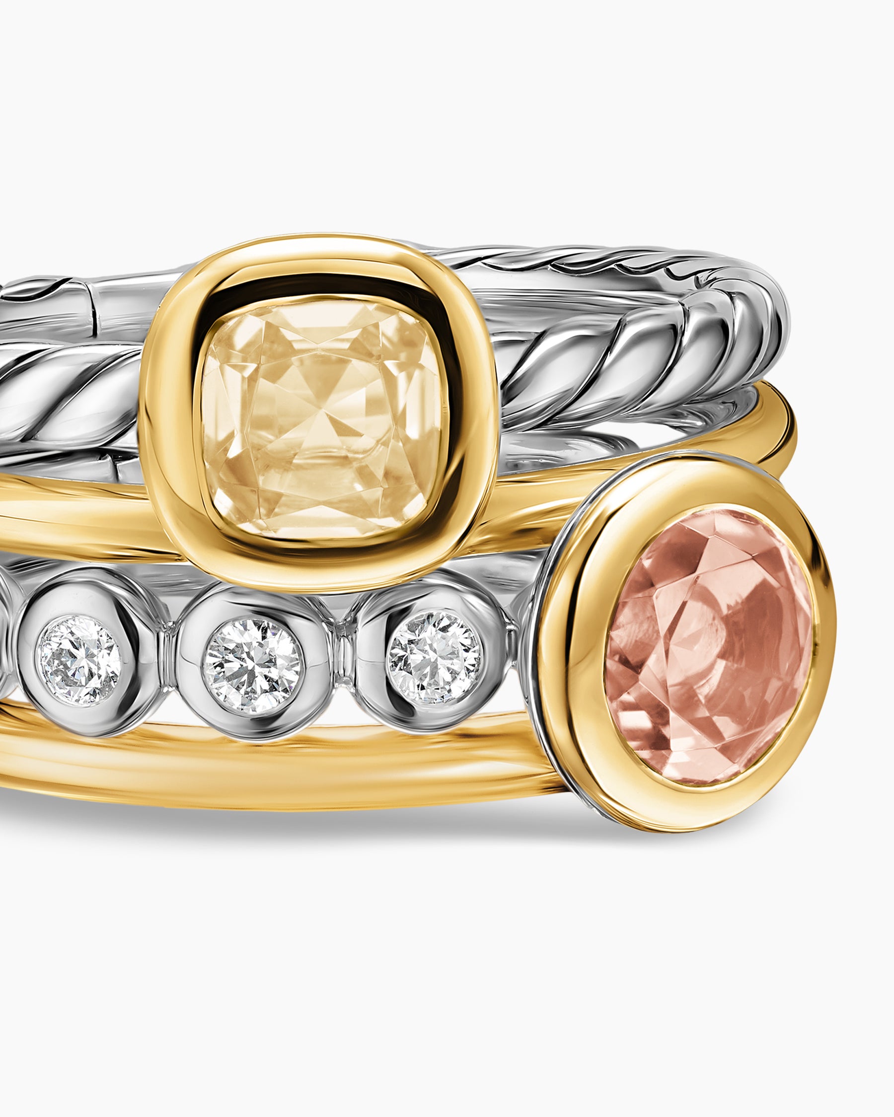 DY Mercer Color Stone Multi Row Ring in Sterling Silver with 18K Yellow Gold, Champagne Citrine, Morganite and Diamonds, 10mm - Image 5