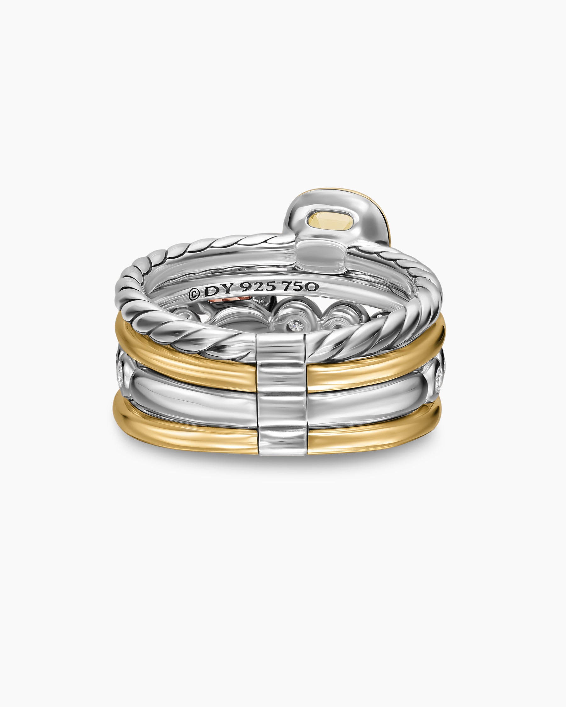 DY Mercer Color Stone Multi Row Ring in Sterling Silver with 18K Yellow Gold, Champagne Citrine, Morganite and Diamonds, 10mm - Image 6