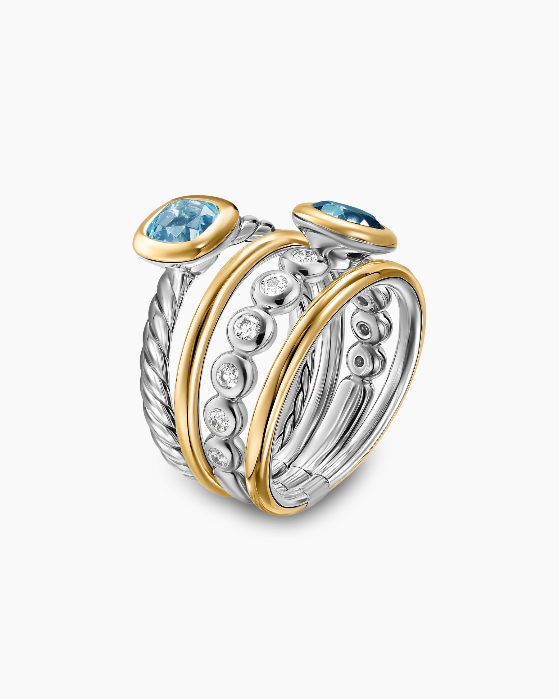 DY Mercer Color Stone Multi Row Ring in Sterling Silver with 18K Yellow Gold, Blue Topaz and Diamonds, 10mm - Image 3