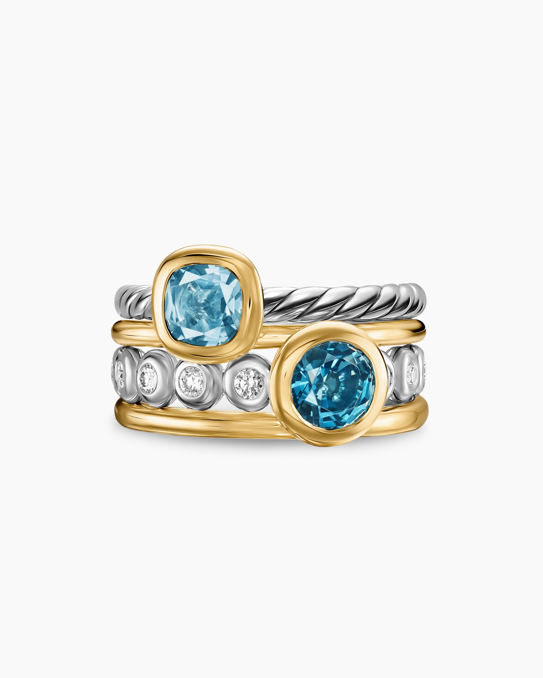 DY Mercer Color Stone Multi Row Ring in Sterling Silver with 18K Yellow Gold, Blue Topaz and Diamonds, 10mm - Image 4