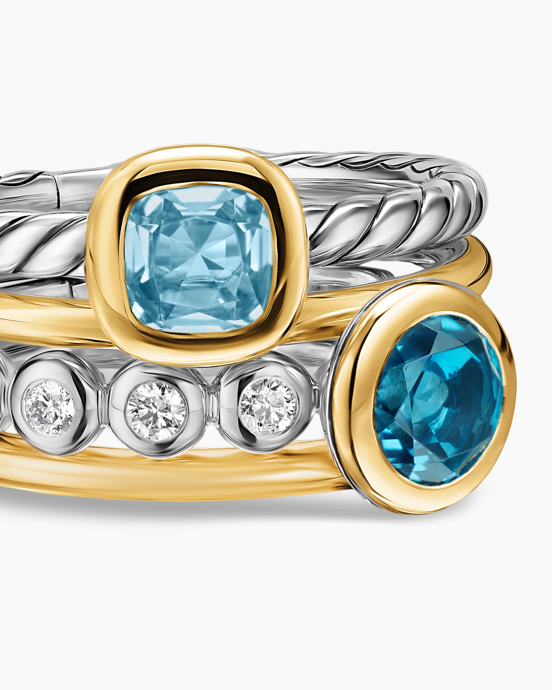 DY Mercer Color Stone Multi Row Ring in Sterling Silver with 18K Yellow Gold, Blue Topaz and Diamonds, 10mm - Image 5