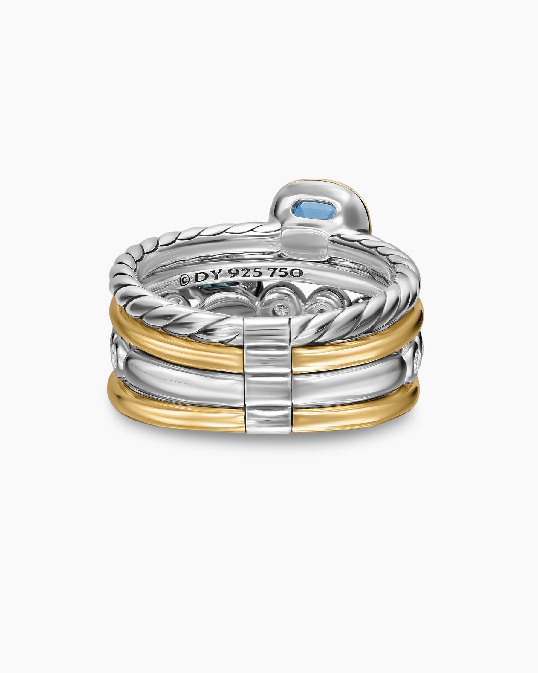 DY Mercer Color Stone Multi Row Ring in Sterling Silver with 18K Yellow Gold, Blue Topaz and Diamonds, 10mm - Image 6