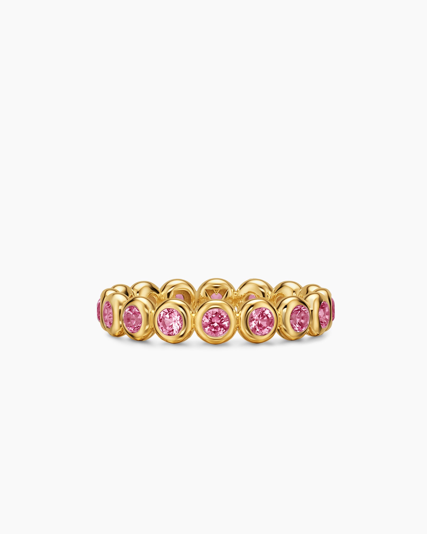 Bezel Set Band Ring in 18K Yellow Gold with Pink Tourmalines, 4mm