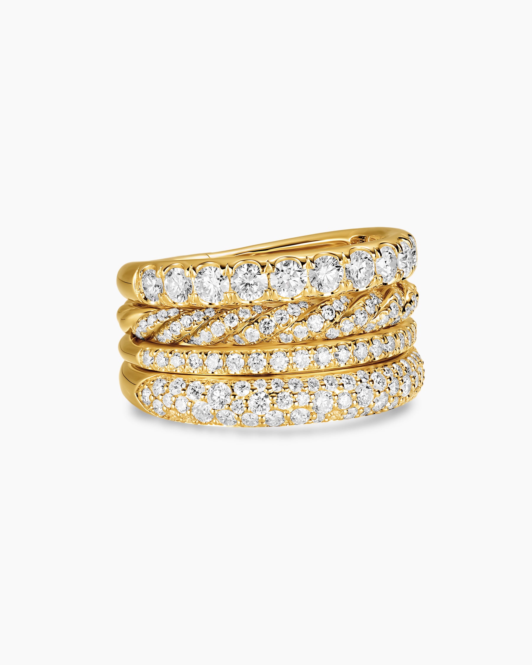 DY Mercer Pavé Multi Row Ring in 18K Yellow Gold with Diamonds, 12.6mm
