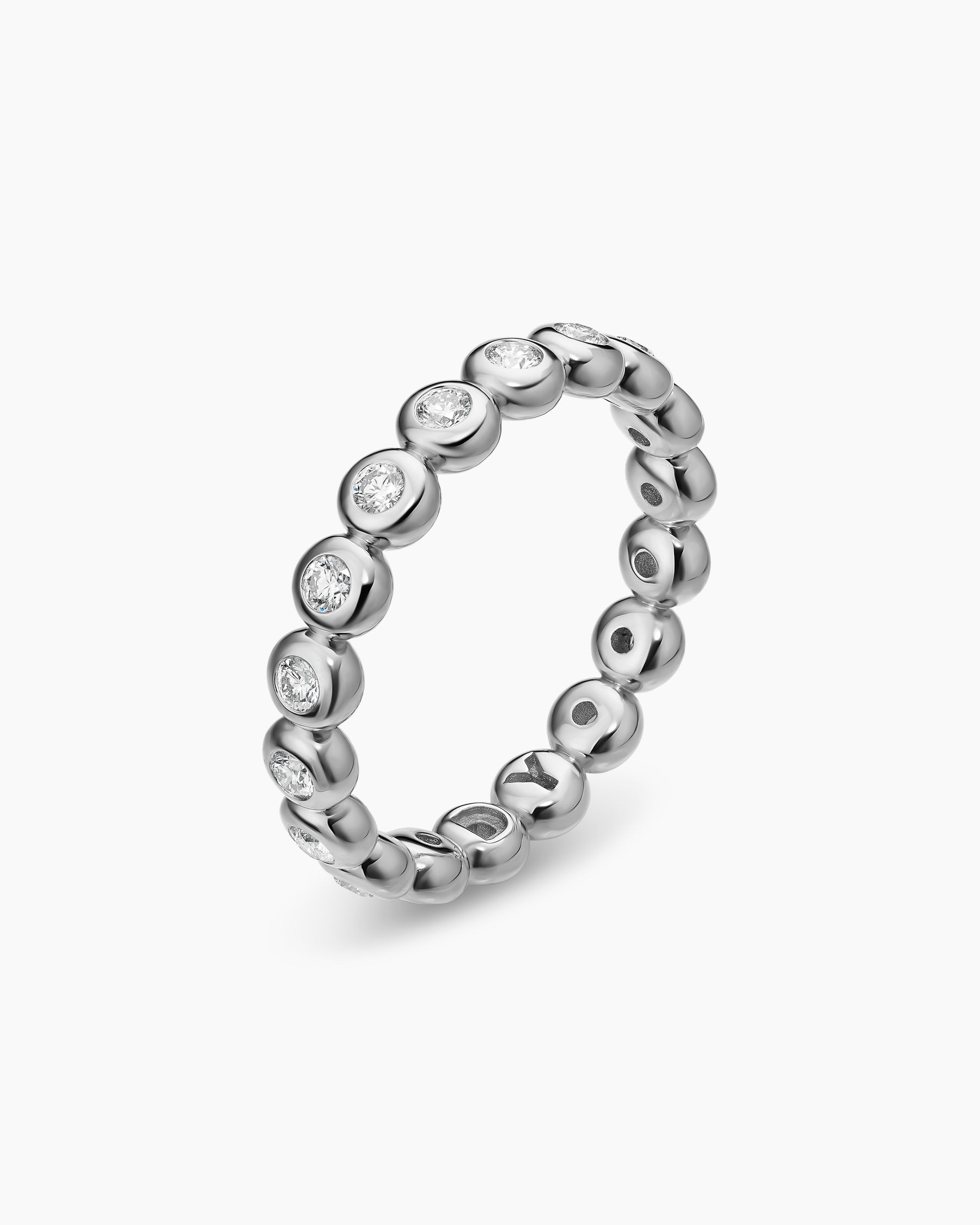 Bezel Set Band Ring in Sterling Silver with Diamonds, 3.7mm - Image 3