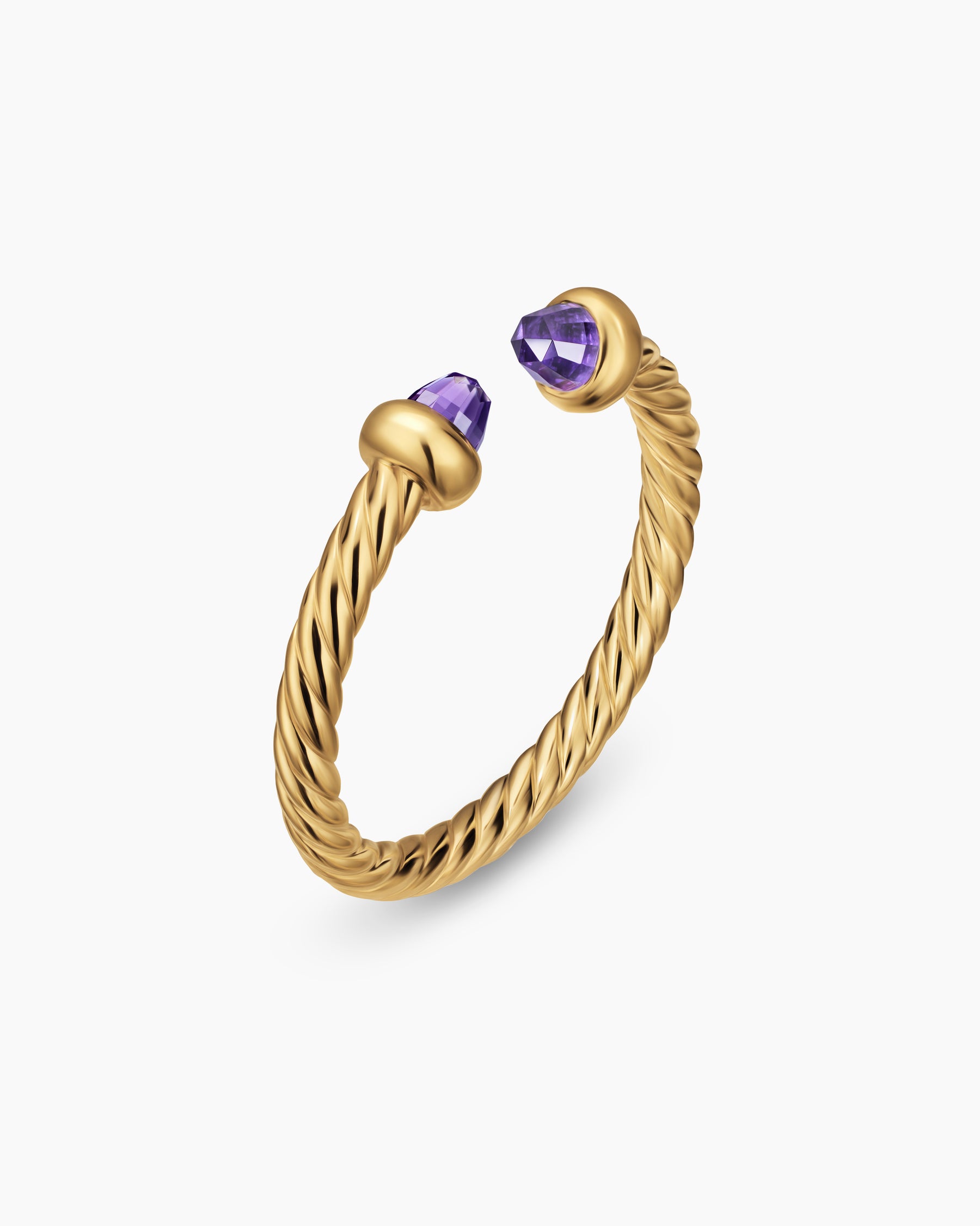 Alternative view of Micro Cablespira Flex Open Ring in 18K Yellow Gold with Amethyst, 2.5mm