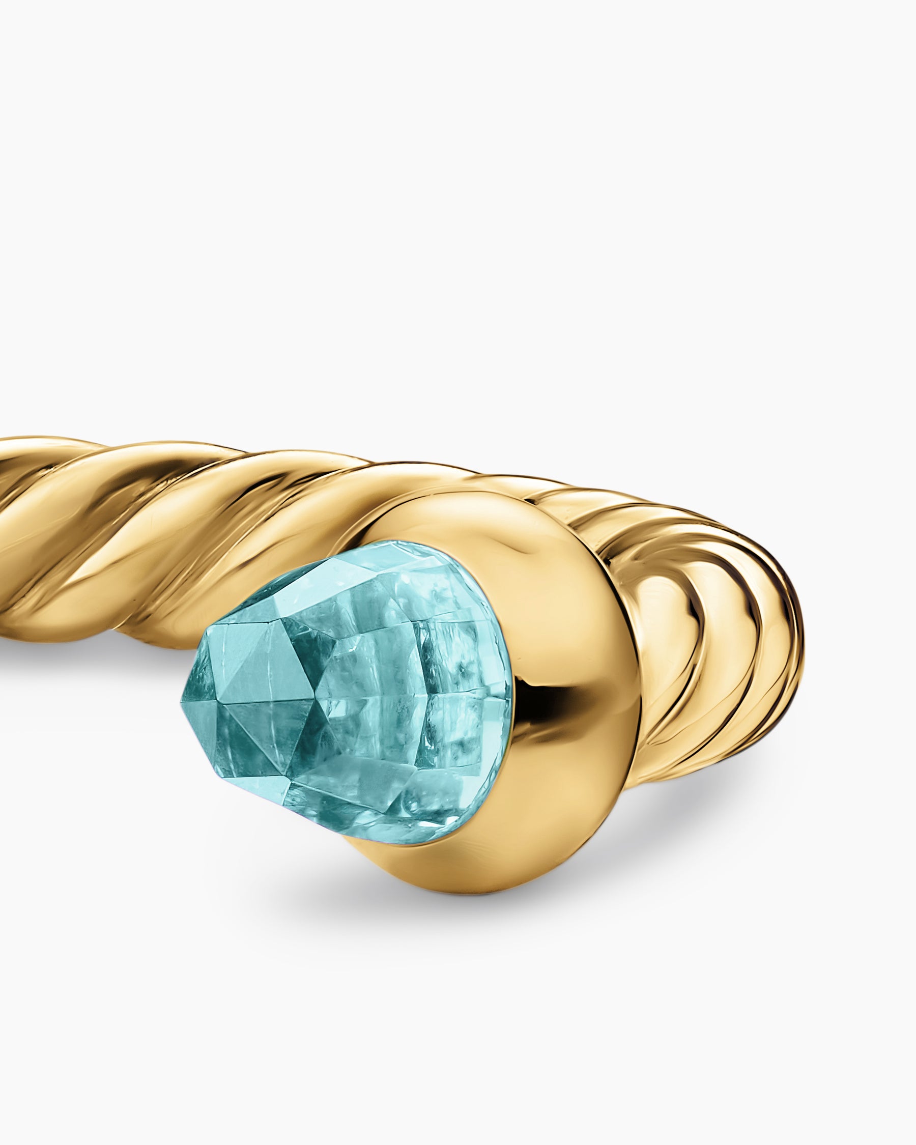 Micro Cablespira Flex Open Ring in 18K Yellow Gold with Aquamarine, 2.5mm - Image 4