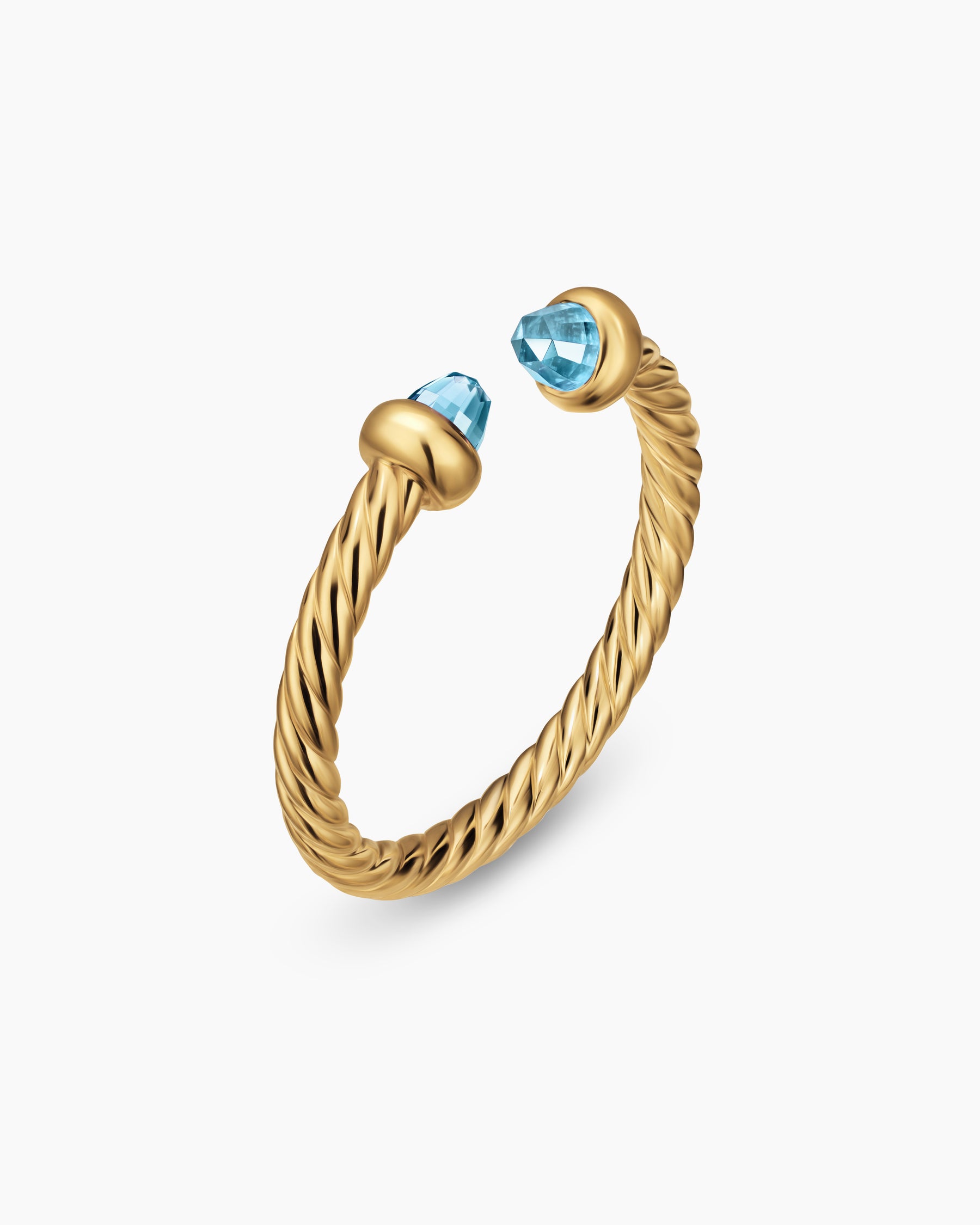Alternative view of Micro Cablespira Flex Open Ring in 18K Yellow Gold with Blue Topaz, 2.5mm