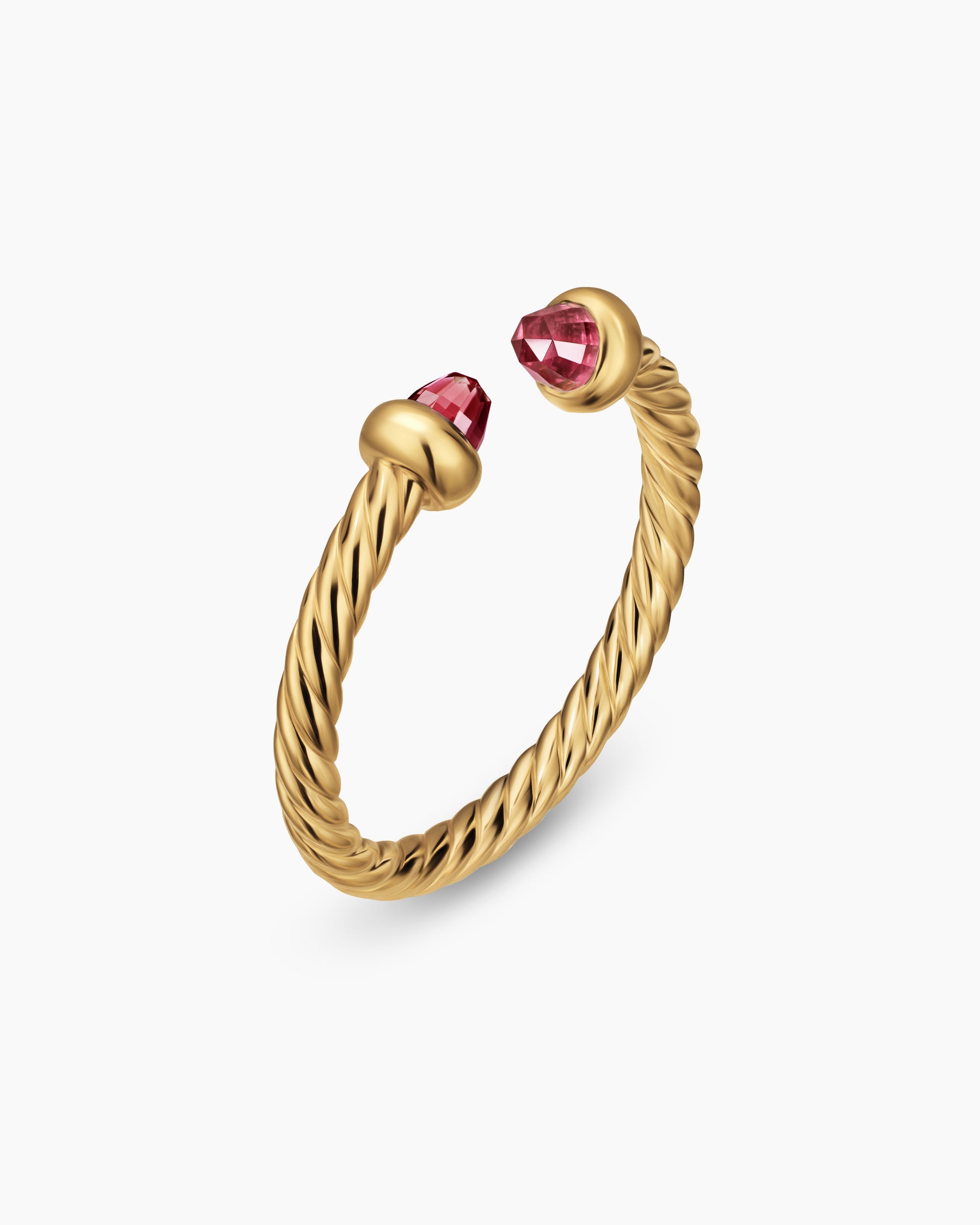 Alternative view of Micro Cablespira Flex Open Ring in 18K Yellow Gold with Pink Tourmalines, 2.5mm