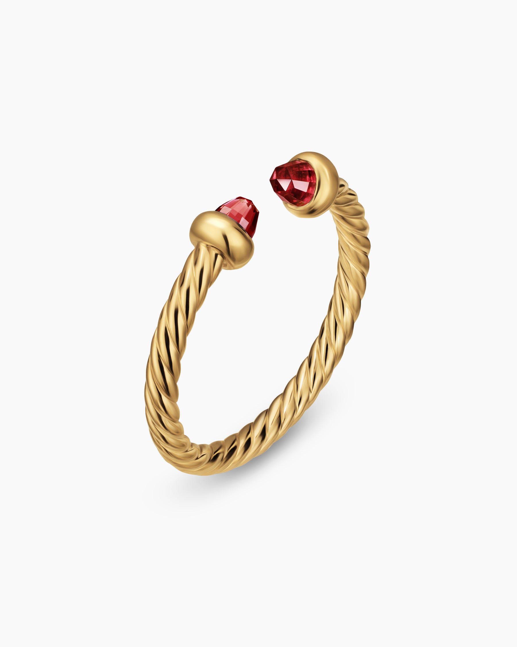 Alternative view of Micro Cablespira Flex Open Ring in 18K Yellow Gold with Rhodolite Garnets, 2.5mm