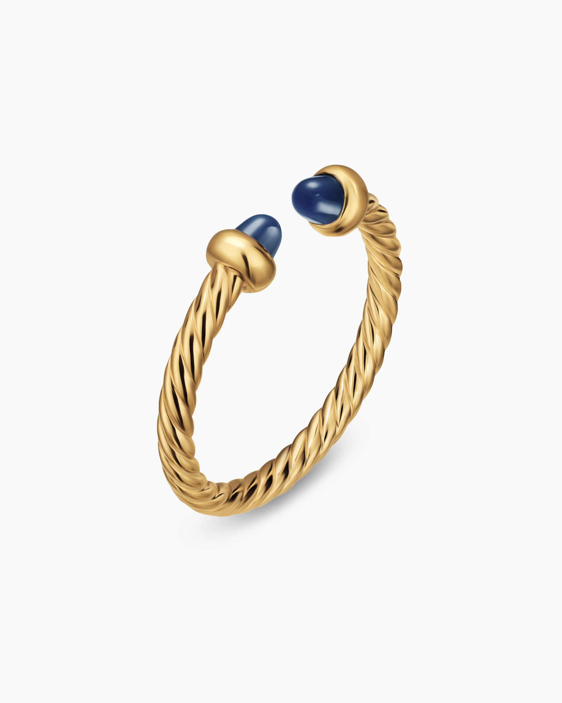 Alternative view of Micro Cablespira Flex Open Ring in 18K Yellow Gold with Blue Sapphires, 2.5mm