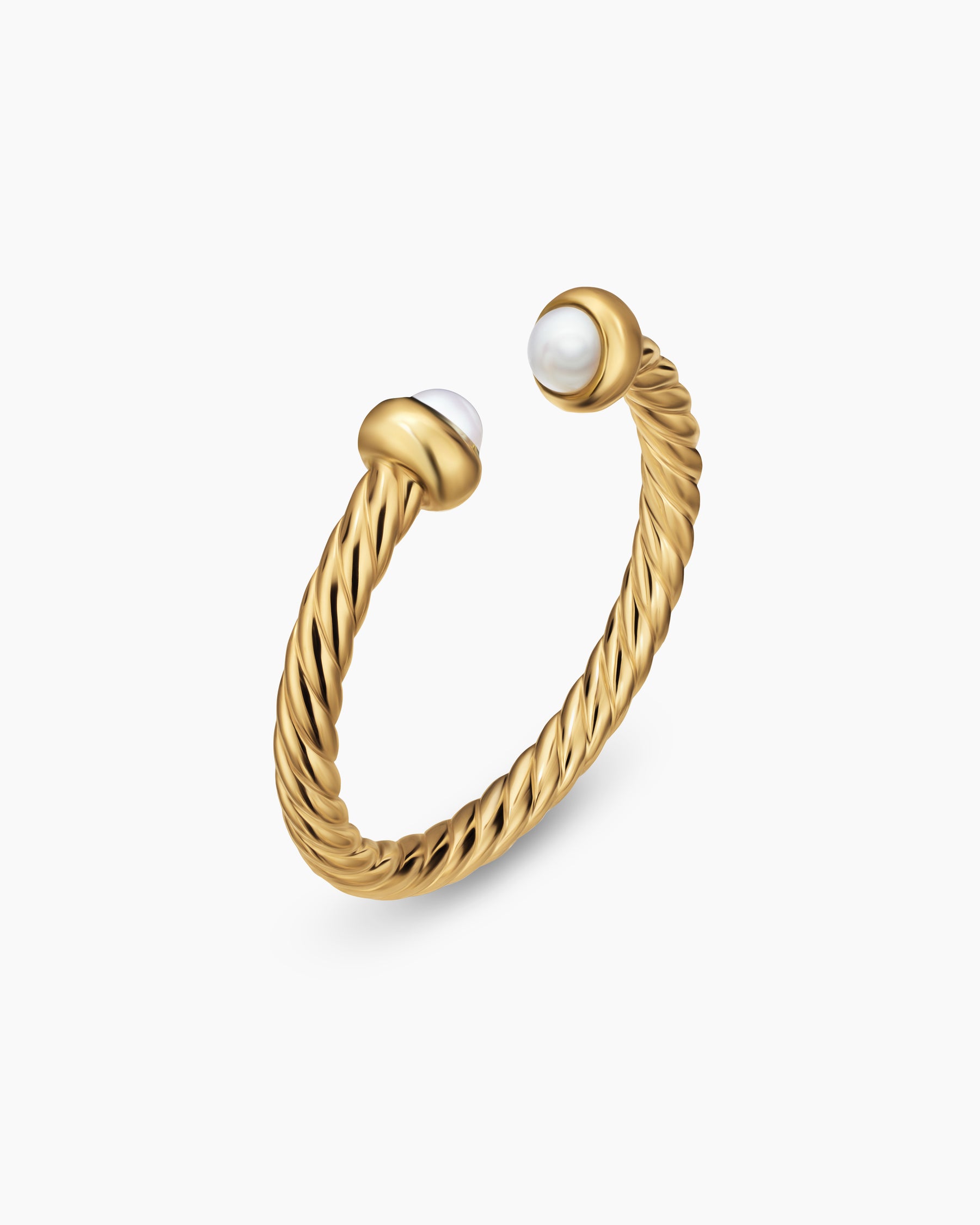 Alternative view of Micro Cablespira Flex Open Ring in 18K Yellow Gold with Pearls, 2.5mm