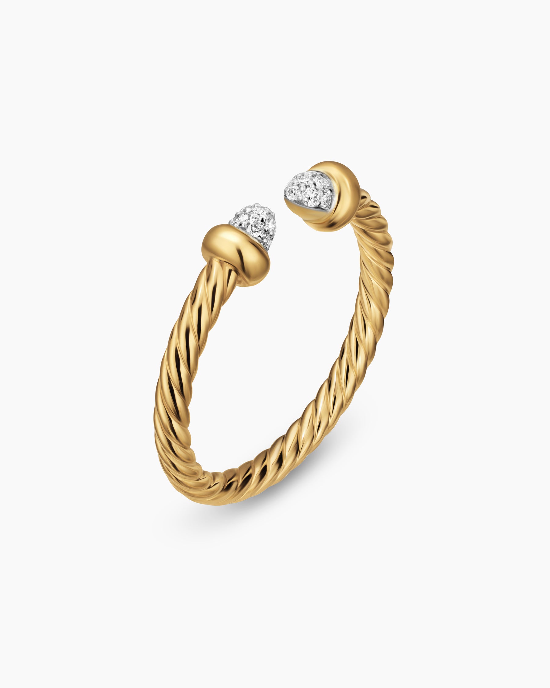 Alternative view of Micro Cablespira Flex Open Ring in 18K Yellow Gold with Pavé Diamond Domes, 2.5mm