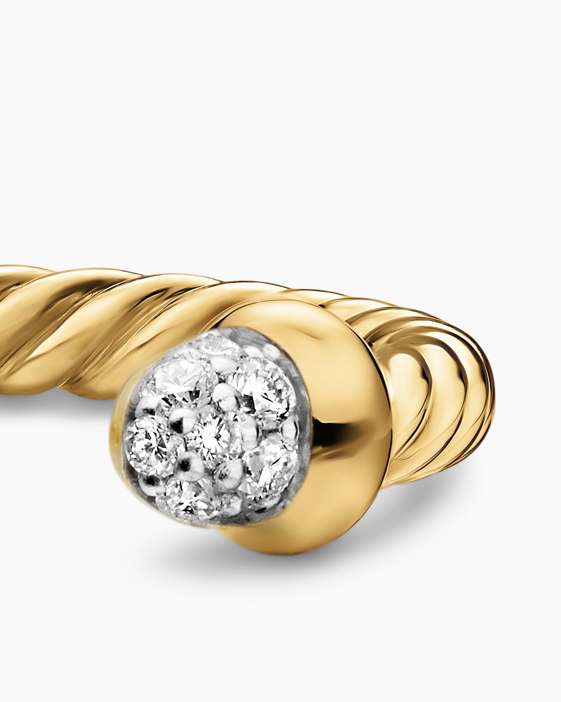 Micro Cablespira Flex Open Ring in 18K Yellow Gold with Pavé Diamond Domes, 2.5mm - Image 4