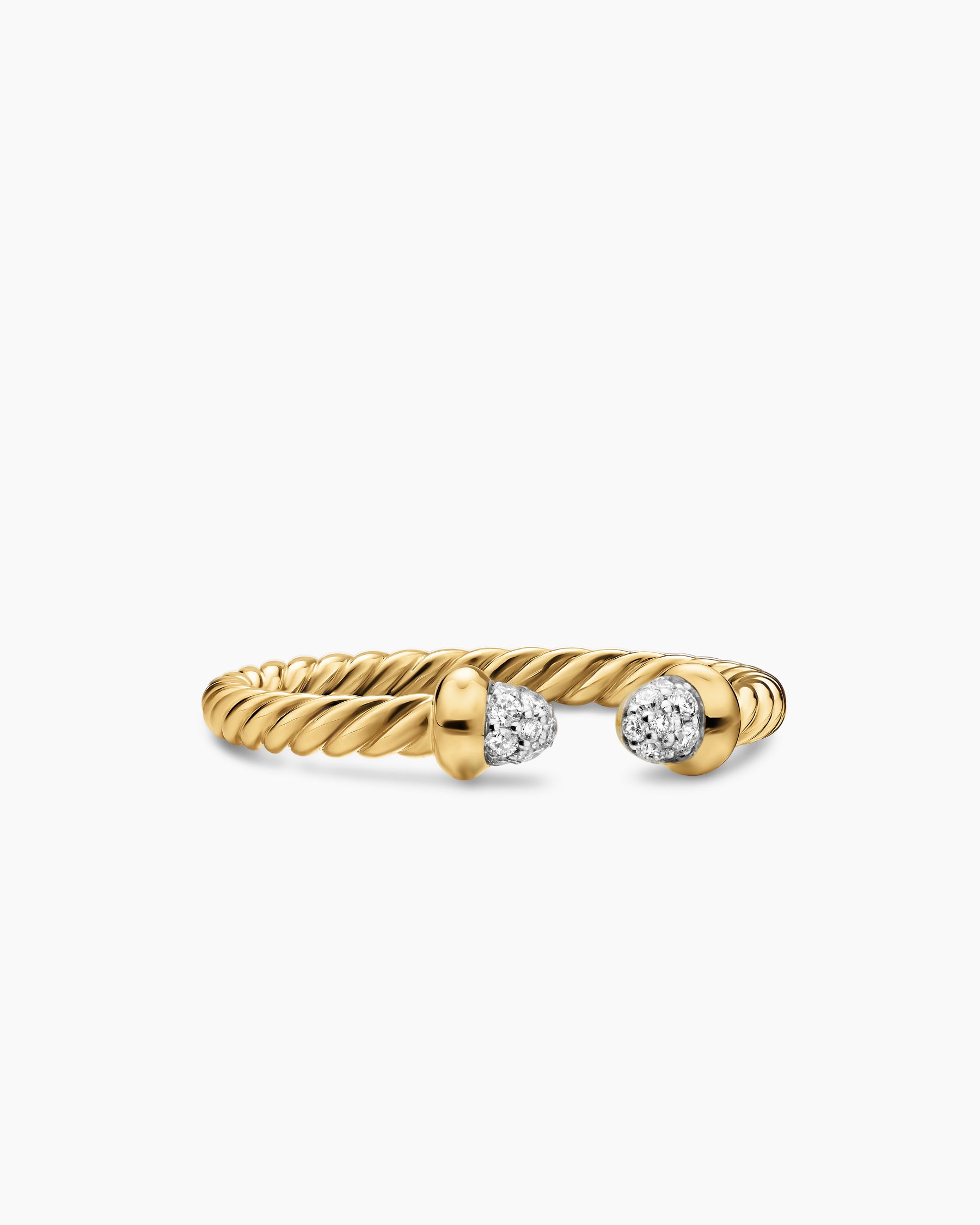 Micro Cablespira Flex Open Ring in 18K Yellow Gold with Pavé Diamond Domes, 2.5mm
