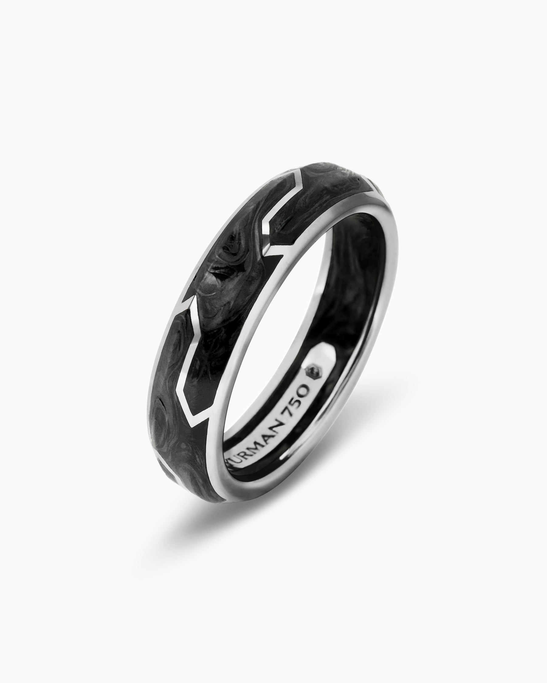 Forged Carbon Band Ring in 18K White Gold, 6mm - Image 3