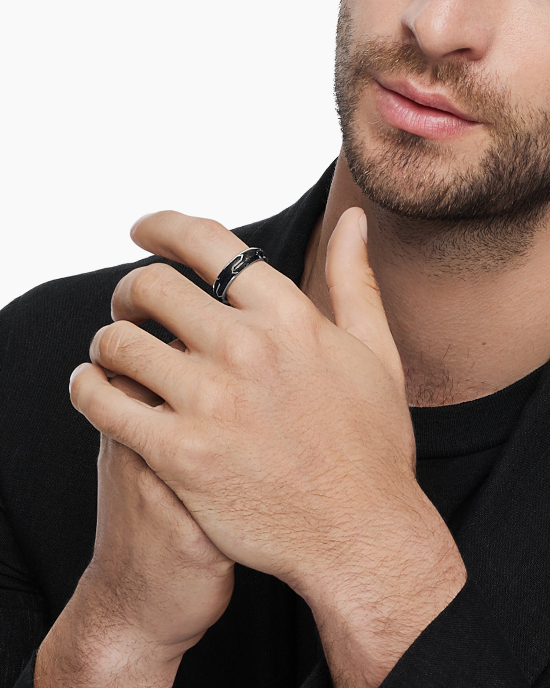Forged Carbon Band Ring in 18K White Gold, 6mm - Image 7