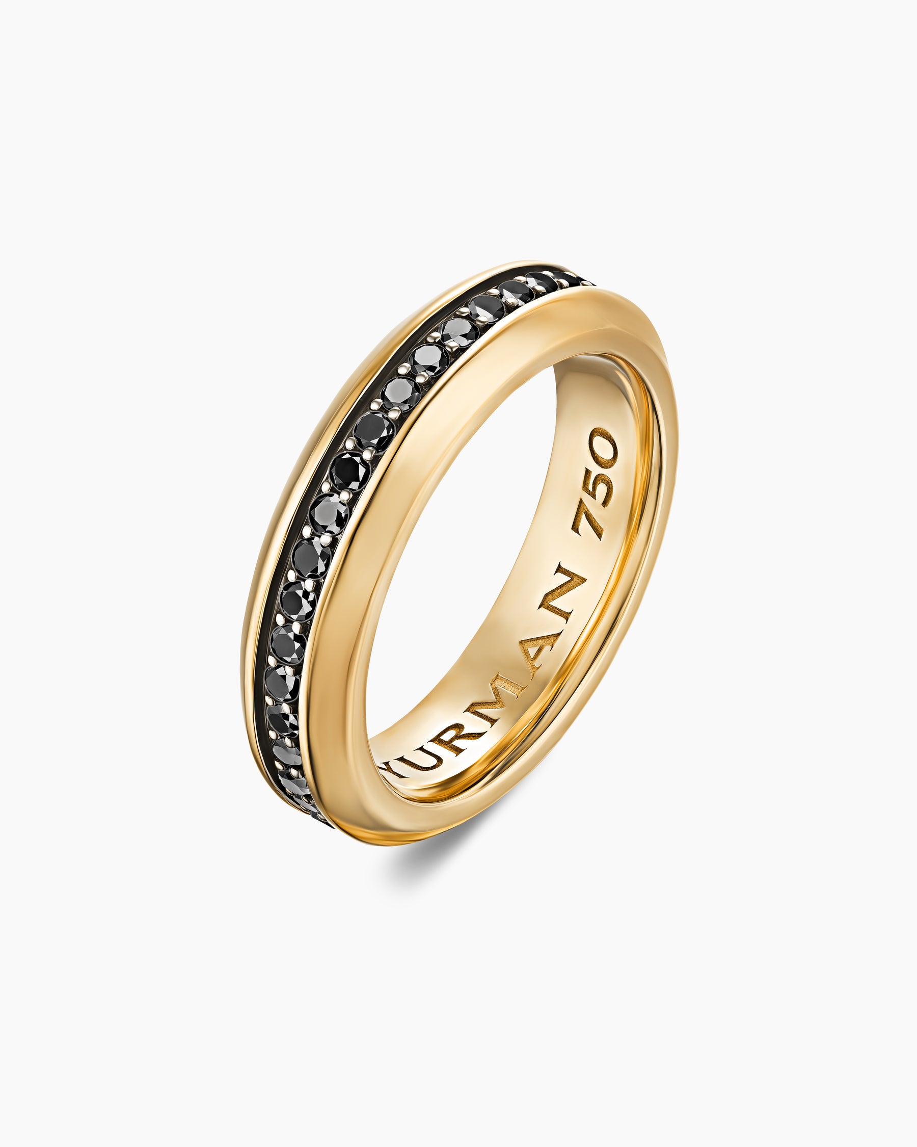 Beveled Band Ring in 18K Yellow Gold with Black Diamonds, 6mm - Image 3