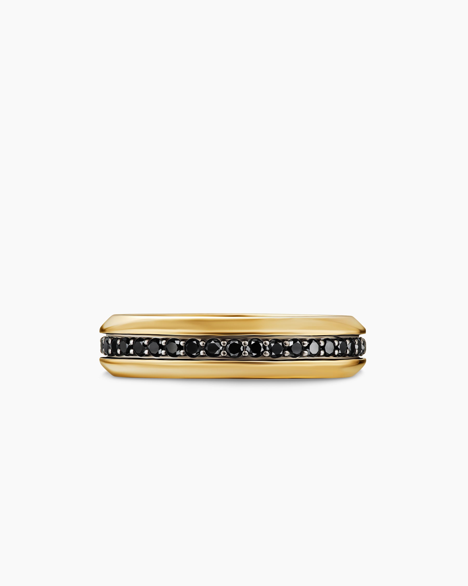 Beveled Band Ring in 18K Yellow Gold with Black Diamonds, 6mm - Image 4