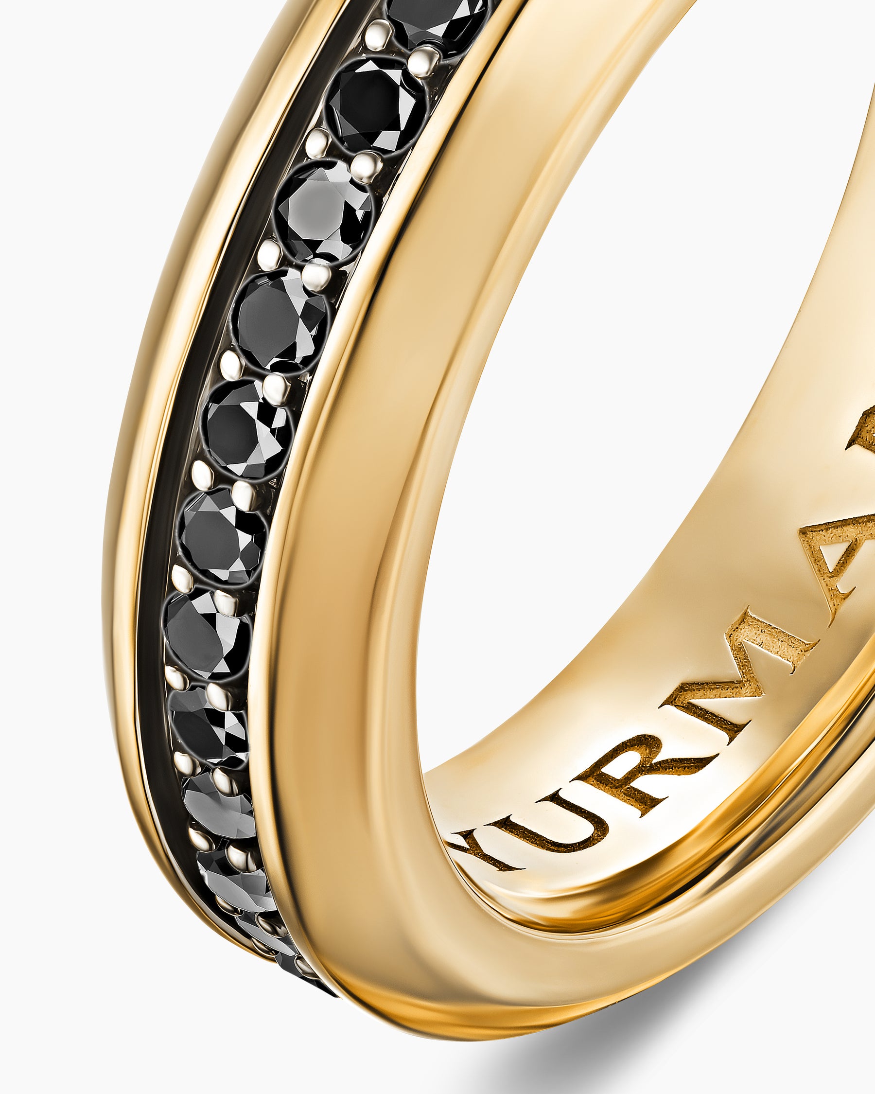 Beveled Band Ring in 18K Yellow Gold with Black Diamonds, 6mm - Image 6