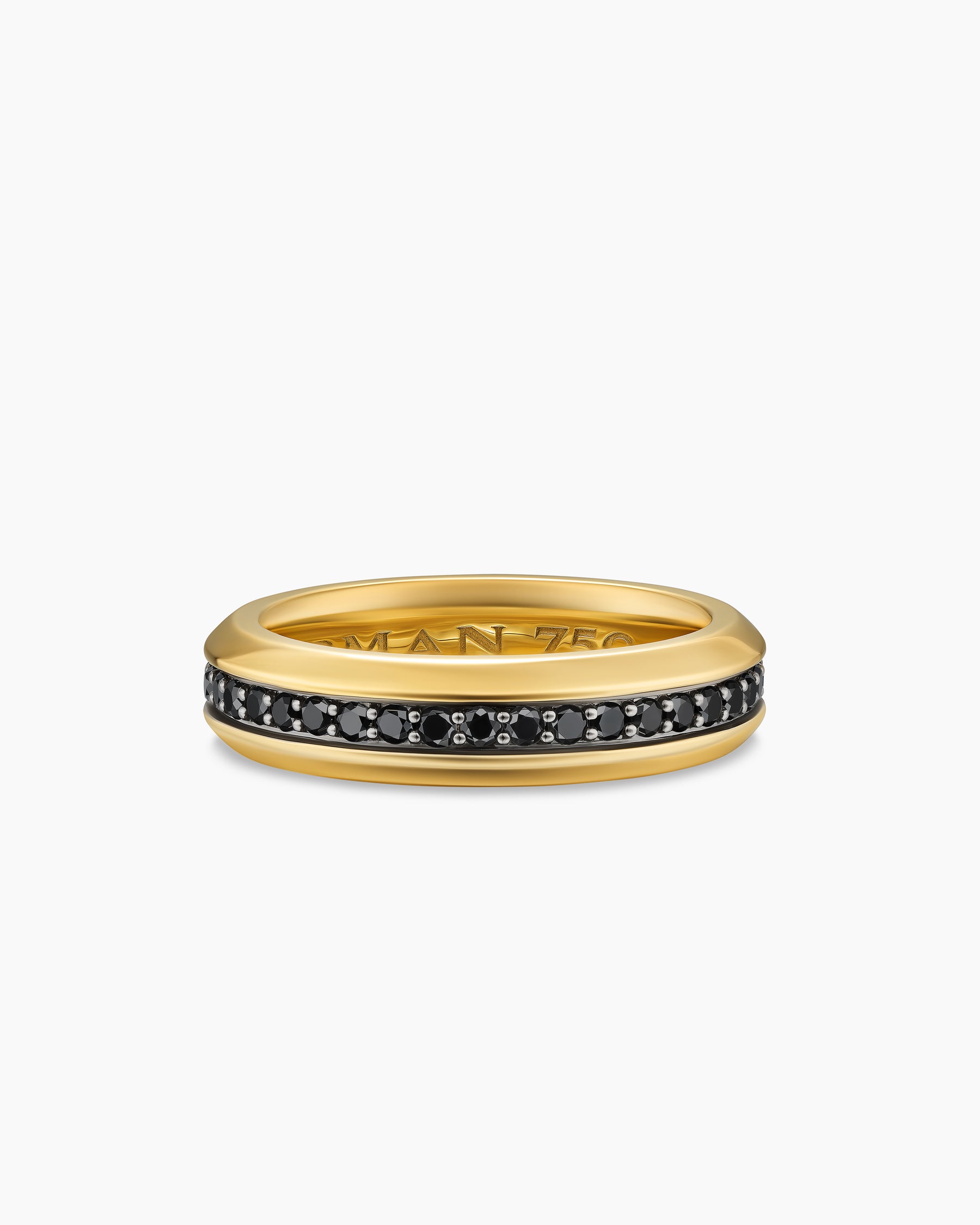 Beveled Band Ring in 18K Yellow Gold with Black Diamonds, 6mm