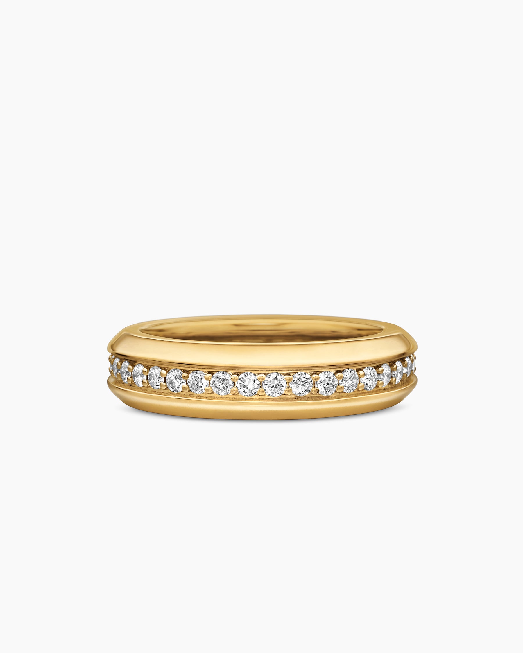 Beveled Band Ring in 18K Yellow Gold with Diamonds, 6mm