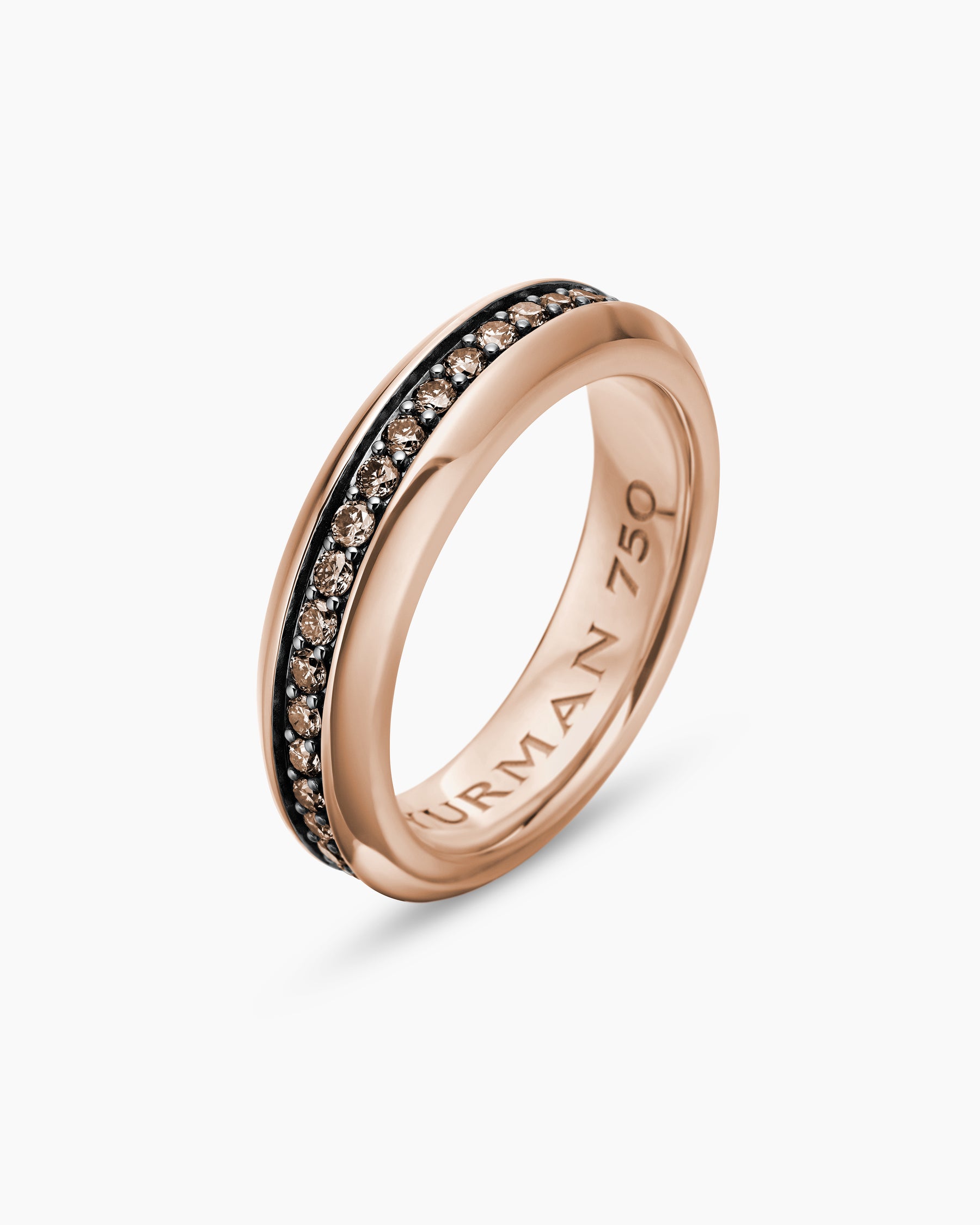 Beveled Band Ring in 18K Rose Gold with Cognac Diamonds, 6mm - Image 3