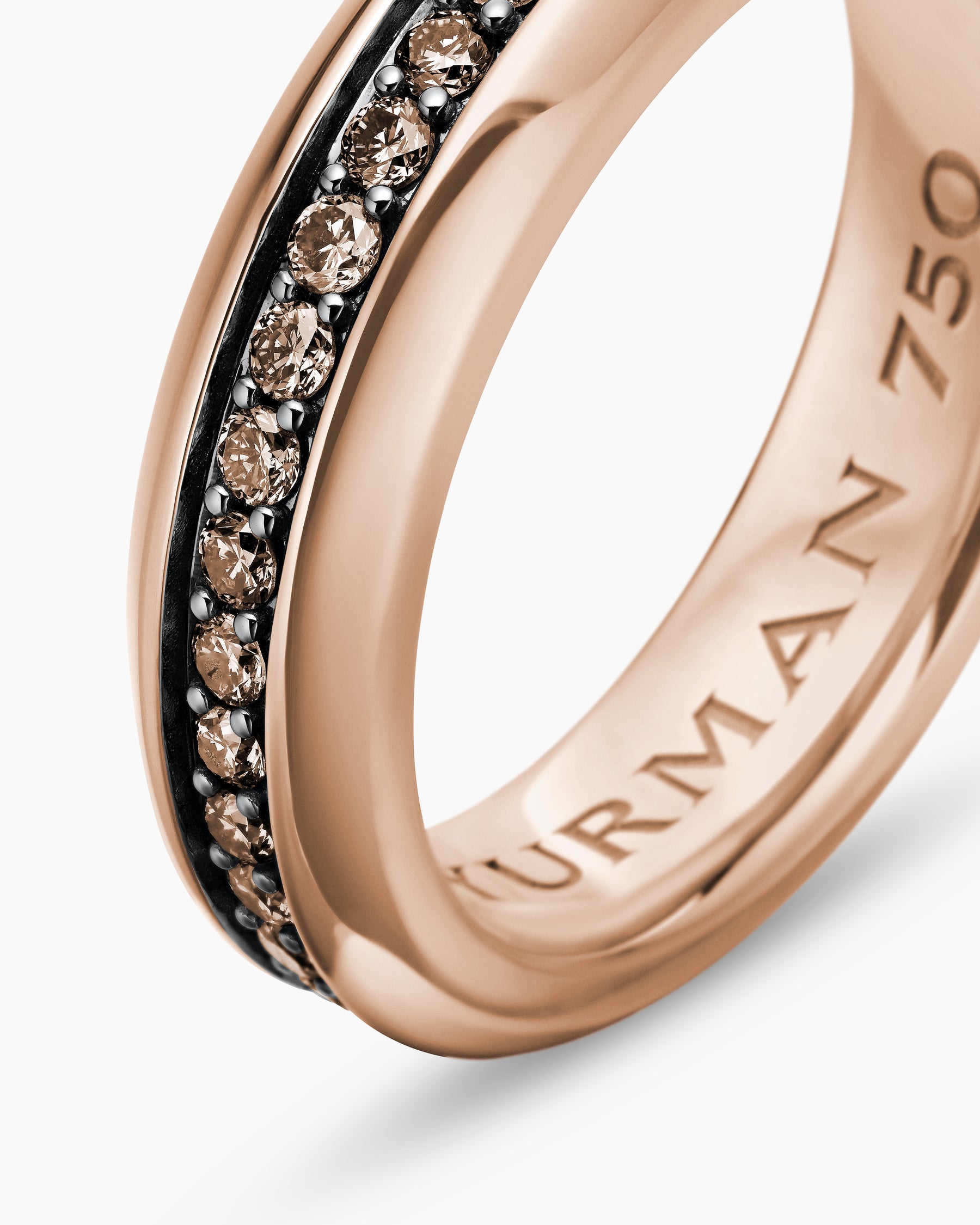 Beveled Band Ring in 18K Rose Gold with Cognac Diamonds, 6mm - Image 6
